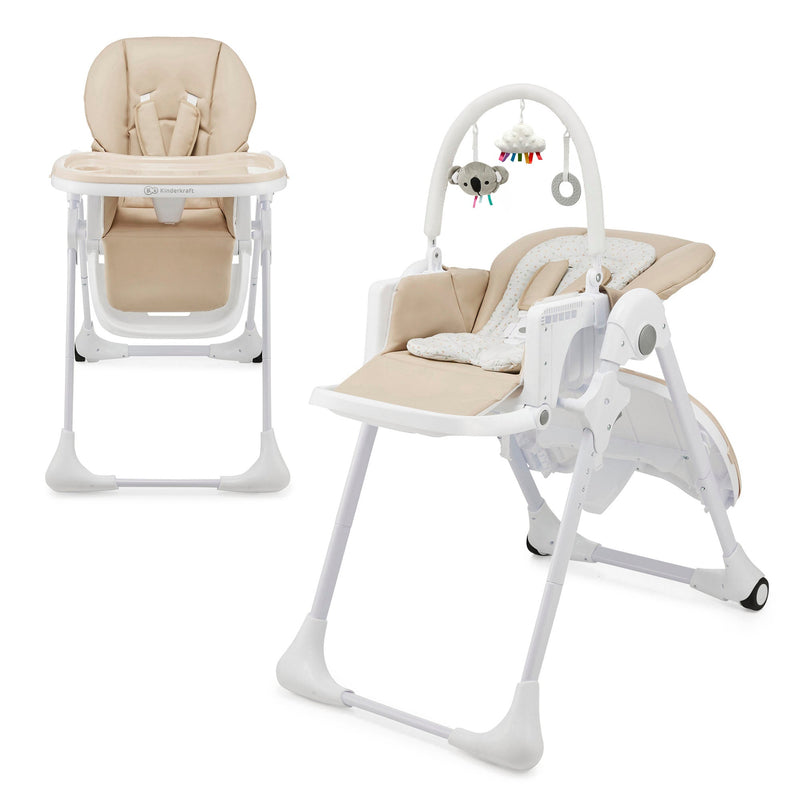 Kinderkraft TUMMIE 2-in-1 Convertible High Chair & Infant Bouncer, Adjustable Baby Feeding Chair, Birth to 33 lbs