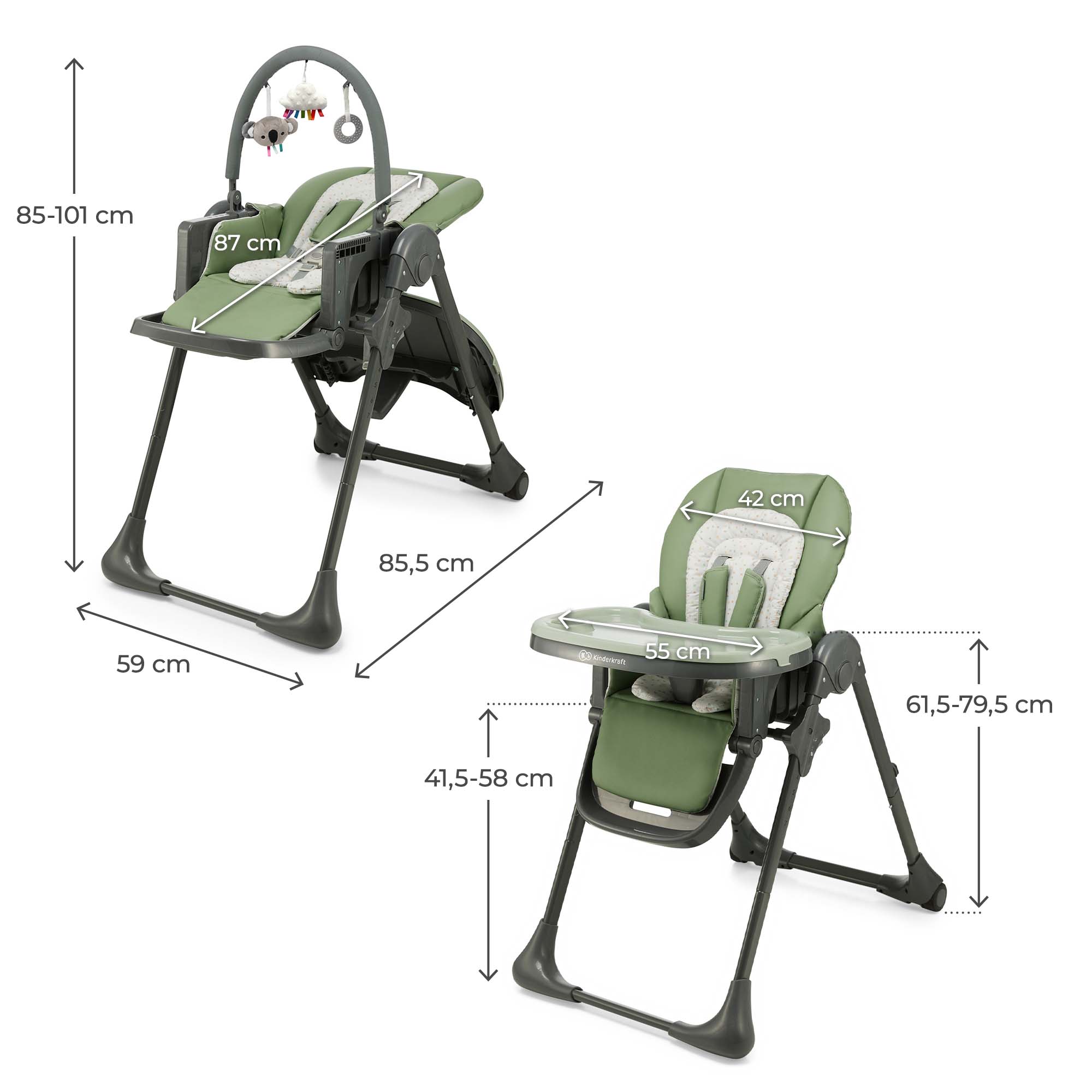 Kinderkraft Tummie dimensions, Green