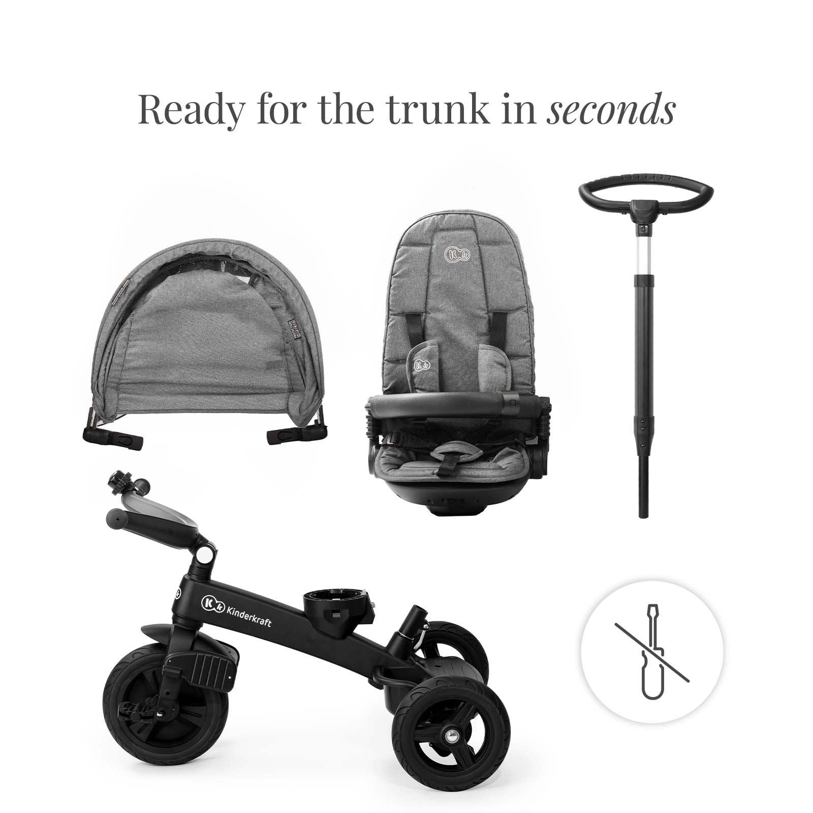 Kinderkraft EasyTwist 5-in-1 toddler tricycle – Grey (view 10)