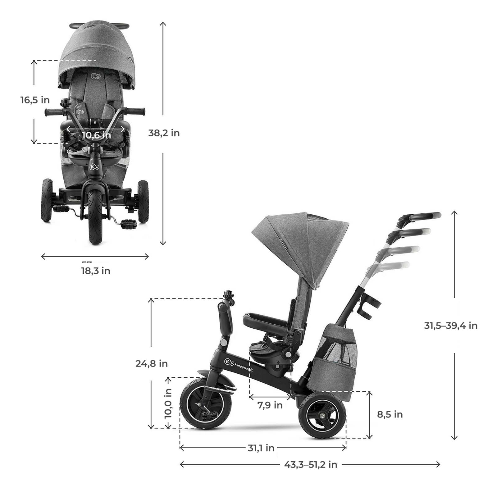 Kinderkraft EasyTwist 5-in-1 toddler tricycle – Grey (view 12)