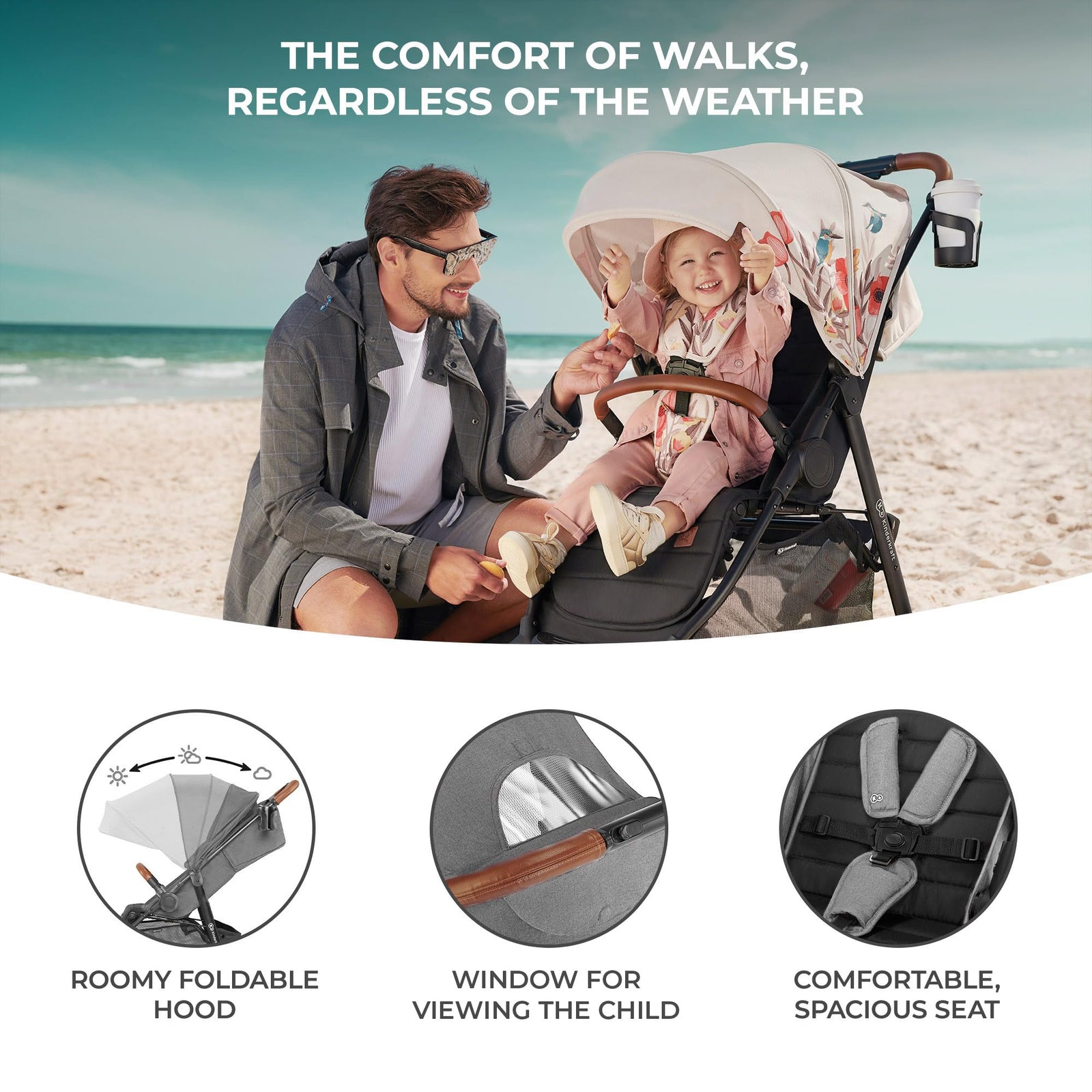 Kinderkraft GRANDE PLUS Full-Size Convertible Baby Stroller with Lie-Flat Recline & Reversible Seat, One-Hand Fold, Newborn to 48 lbs