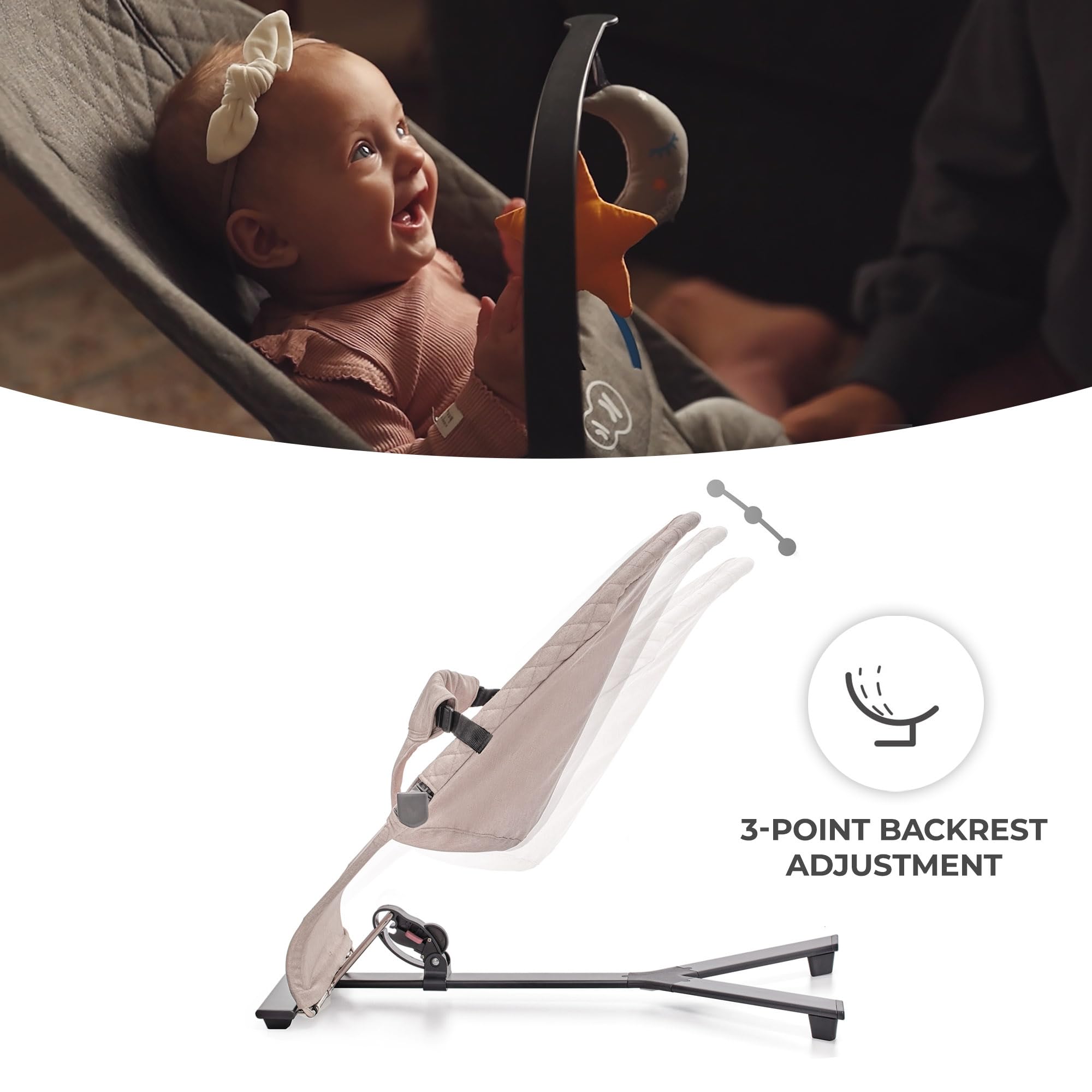 Kinderkraft Mimi Portable Baby Bouncer Seat with Self-Rocking Motion, Foldable Infant Bouncer for Newborn, Up to 13 lbs