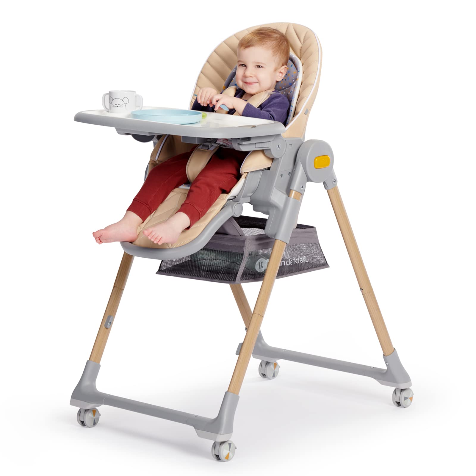Kinderkraft Lastree 2-in-1 High Chair & Infant Seat, Convertible Foldable Toddler Feeding Chair, 0–33 lbs