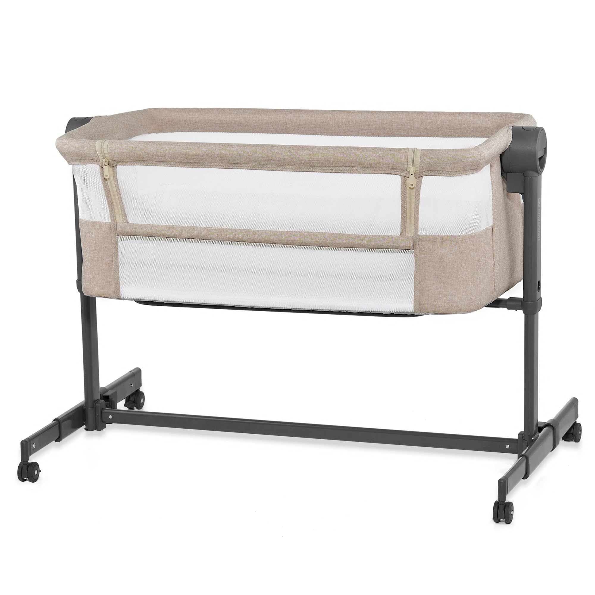 Kinderkraft Neste UP2 2-in-1 Bedside Crib & Portable Travel Bassinet Co-Sleeper for Newborn, Adjustable Height, Light Gray
