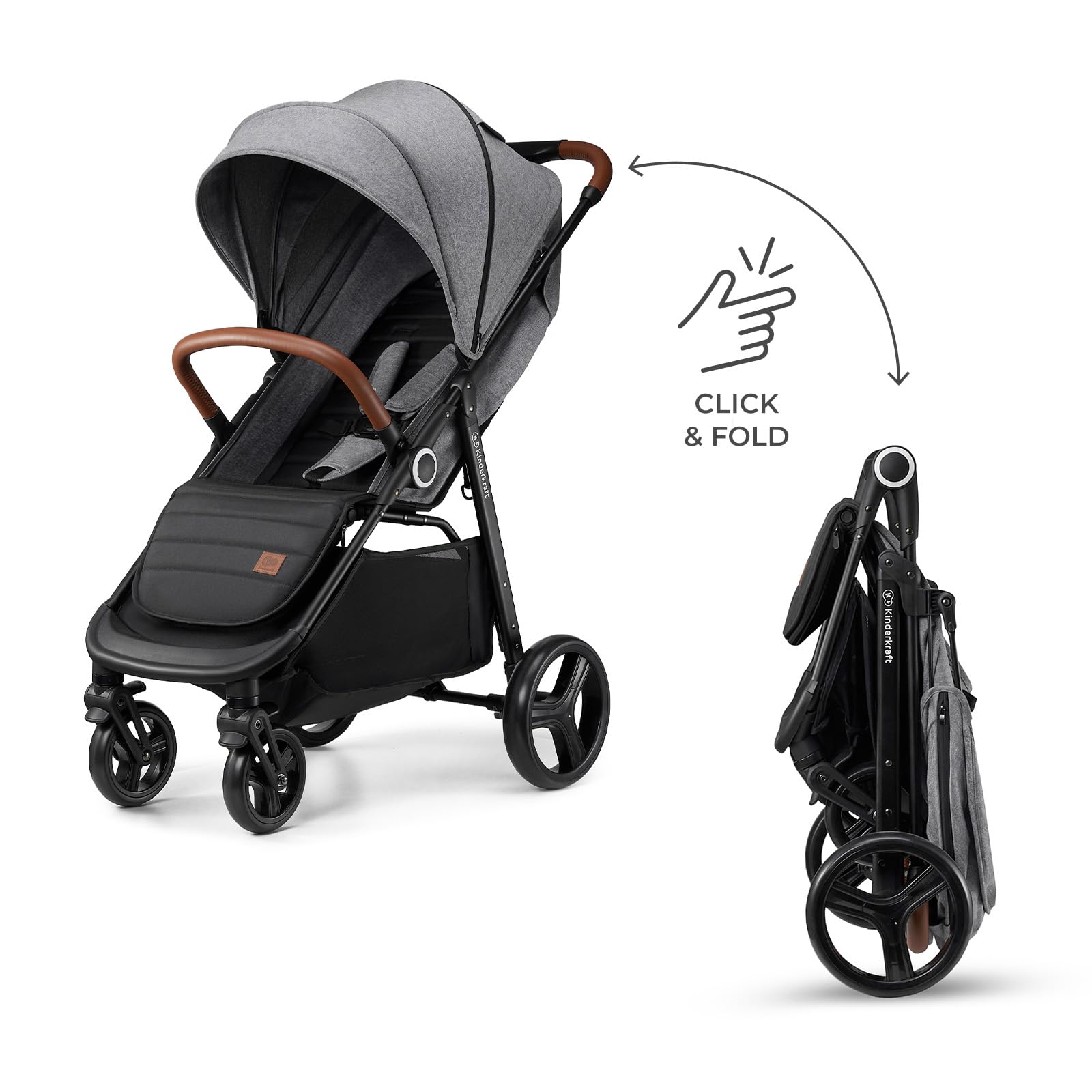 Kinderkraft Grande Plus Full-Size Convertible Baby Stroller with Lie-Flat Recline & Reversible Seat, One-Hand Fold, Newborn to 48 lbs