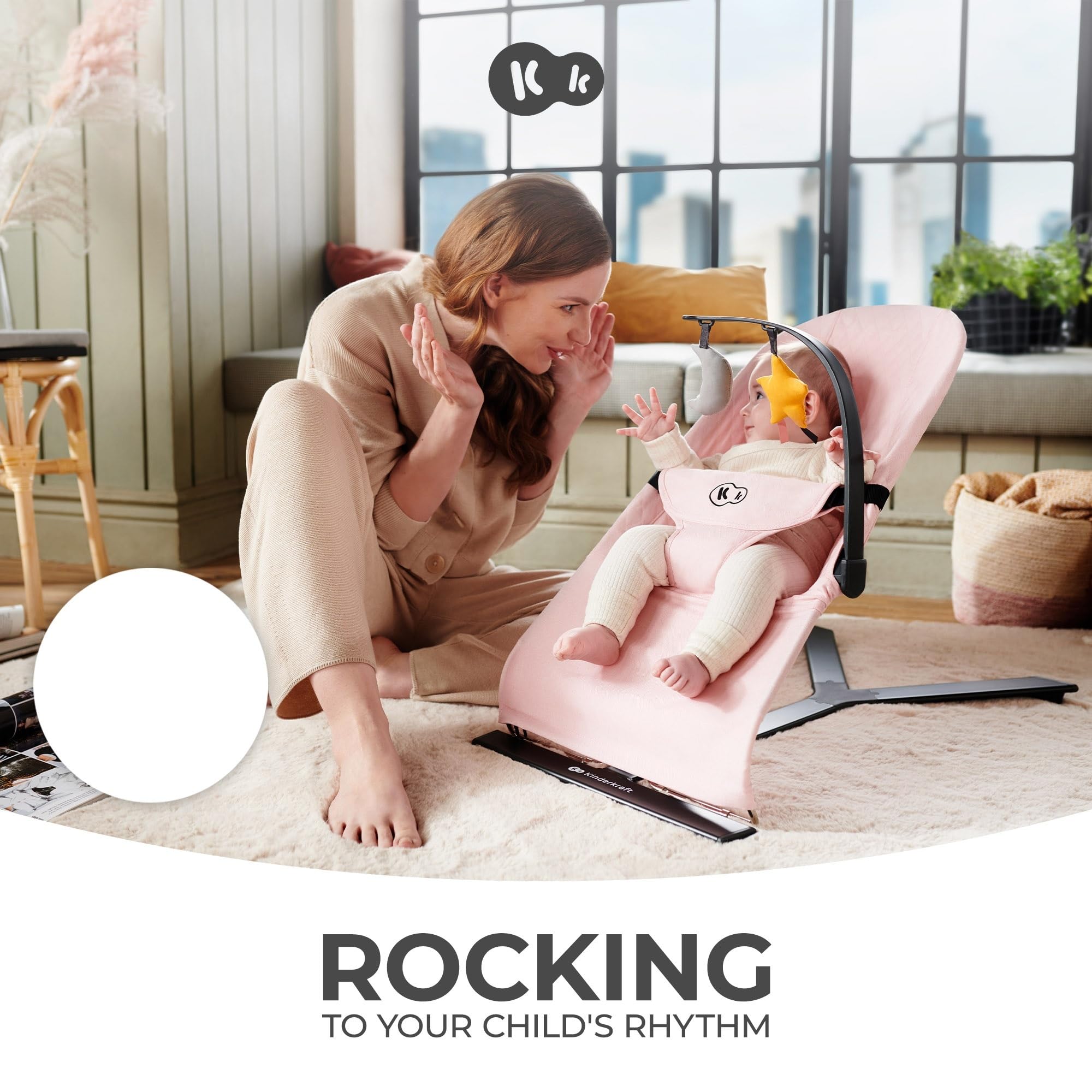 Kinderkraft Mimi Portable Baby Bouncer Seat with Self-Rocking Motion, Foldable Infant Bouncer for Newborn, Up to 13 lbs