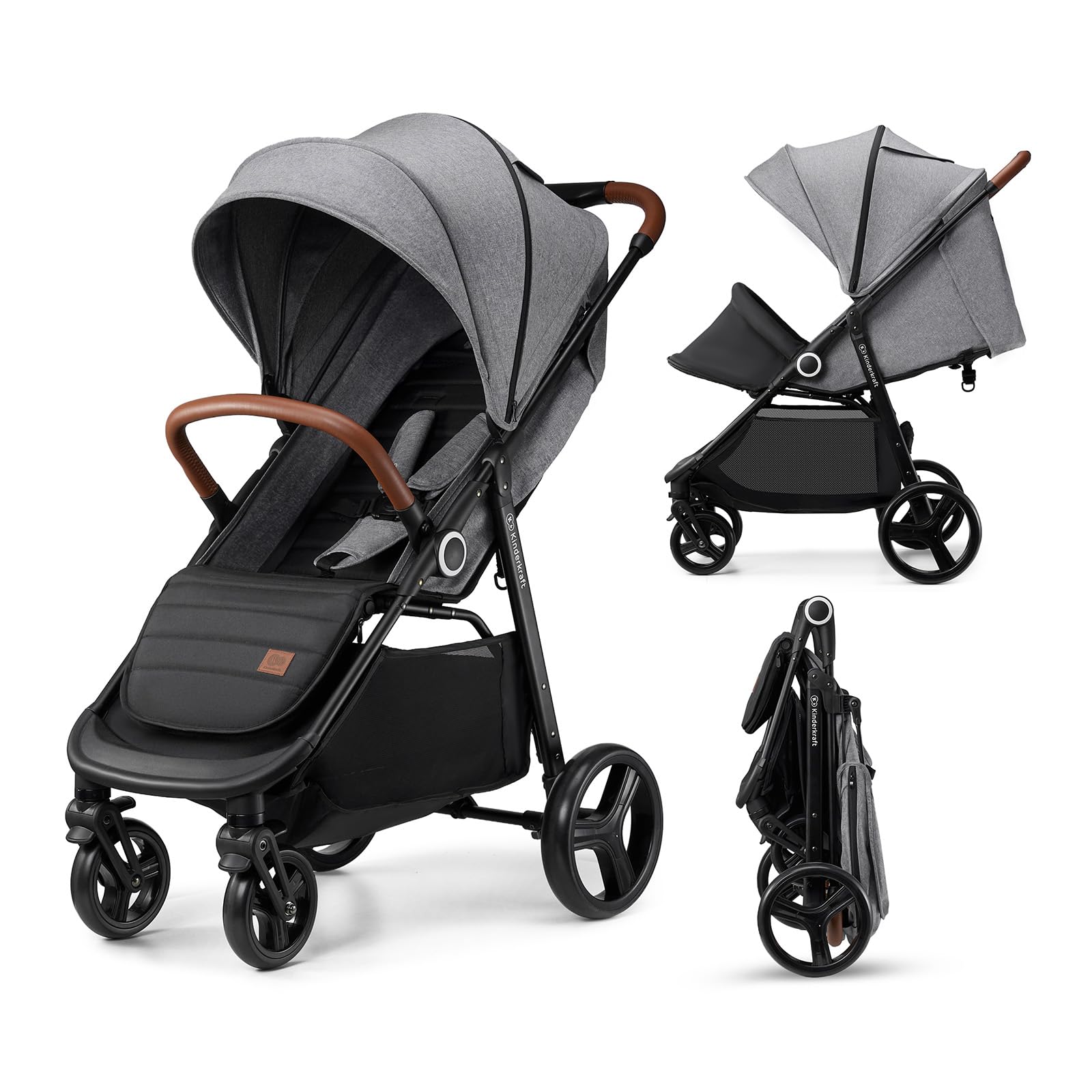 Kinderkraft Grande Plus Full-Size Convertible Baby Stroller with Lie-Flat Recline & Reversible Seat, One-Hand Fold, Newborn to 48 lbs