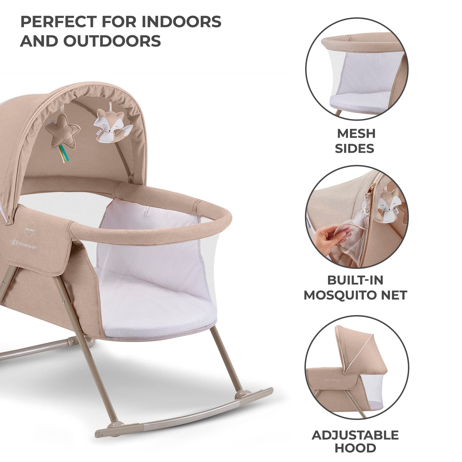 Kinderkraft LOVI Portable Travel Bassinet & Bedside Co-Sleeper Crib, Foldable, Up to 20 lbs