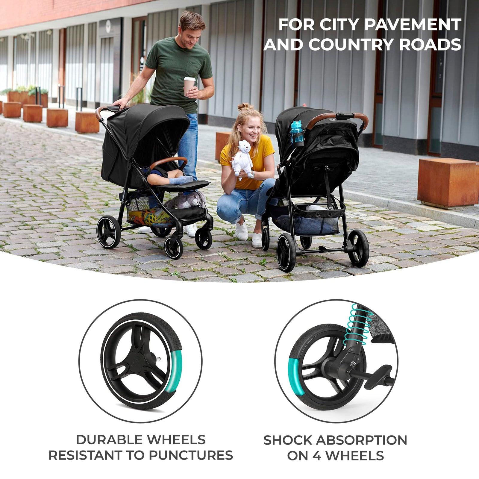 Kinderkraft GRANDE PLUS Full-Size Convertible Baby Stroller with Lie-Flat Recline & Reversible Seat, One-Hand Fold, Newborn to 48 lbs