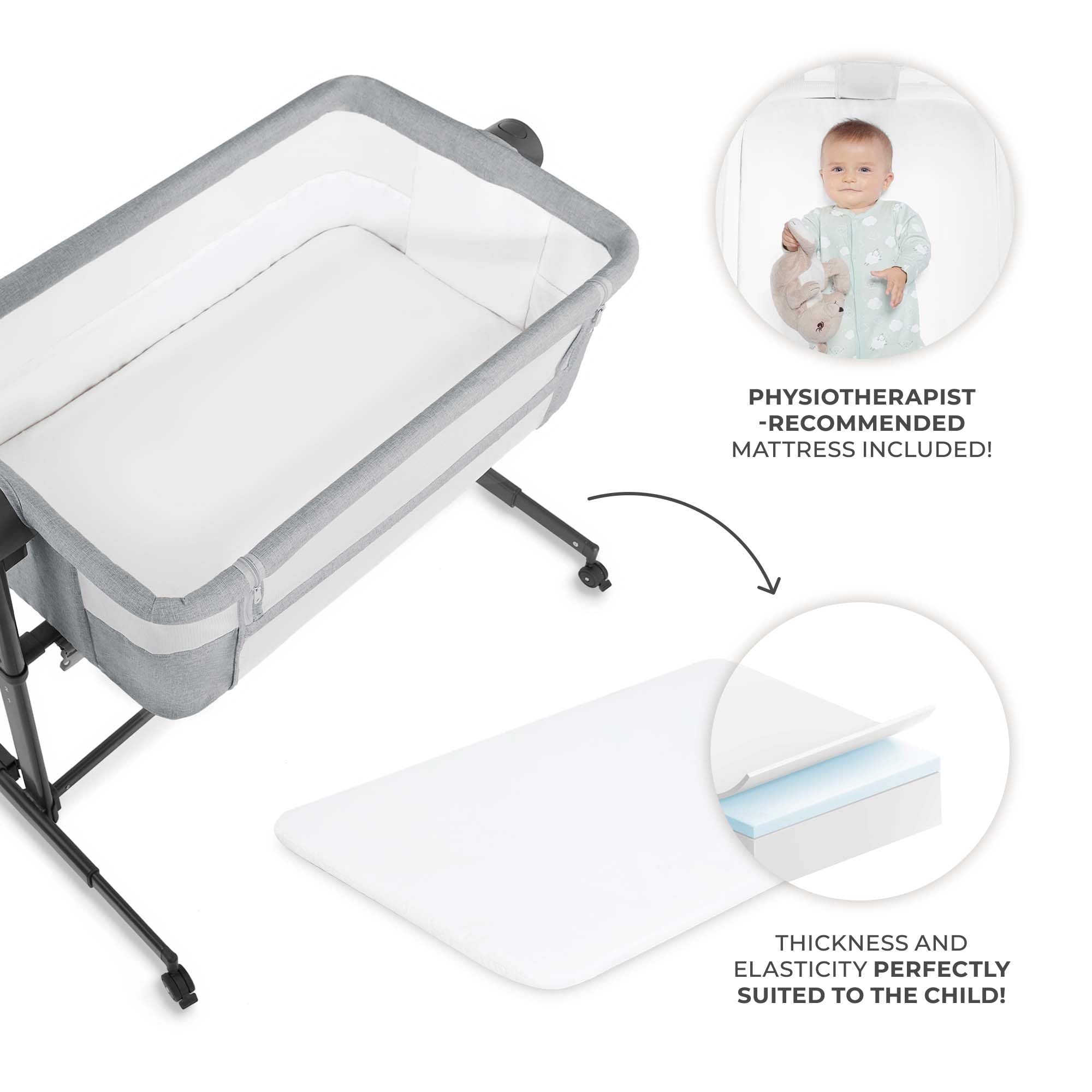 Kinderkraft Neste UP2 2-in-1 Bedside Bassinet & Co-Sleeper Crib, Adjustable Height with Breathable Mesh Sides