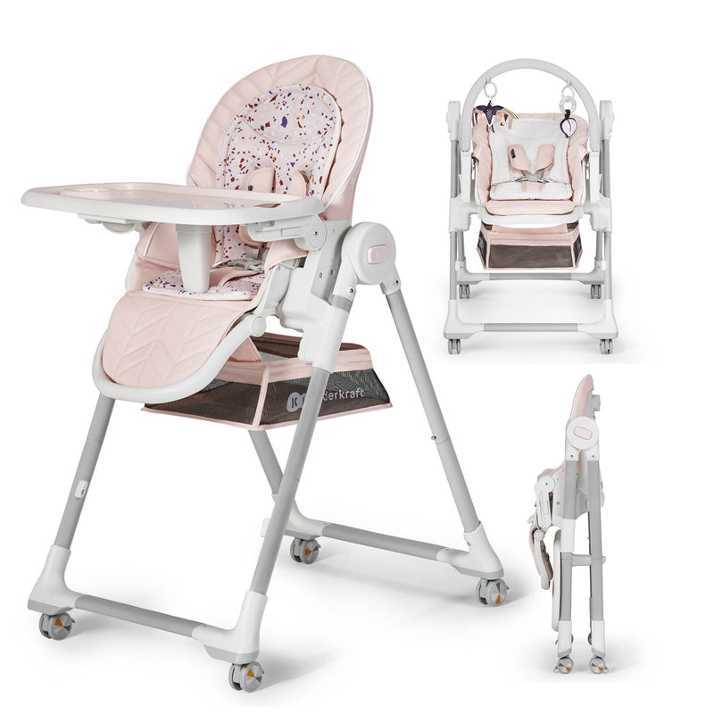 Kinderkraft LASTREE 2-in-1 High Chair and Toddler Booster Seat, Adjustable Height, Tray and Footrest, 5-Point Harness, 6 Months to 5 Years