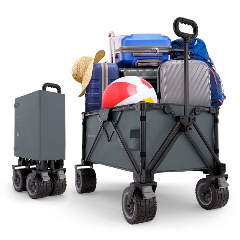 Kinderkraft ROLLSTER Foldable All-Terrain Utility Wagon, Heavy-Duty Collapsible Folding Beach Wagon Cart, 34-Gallon Capacity, Holds 220 lbs
