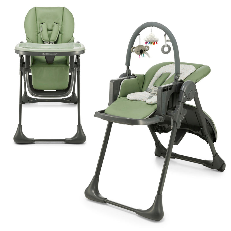 Kinderkraft TUMMIE 2-in-1 Convertible High Chair & Infant Bouncer, Adjustable Baby Feeding Chair, Birth to 33 lbs