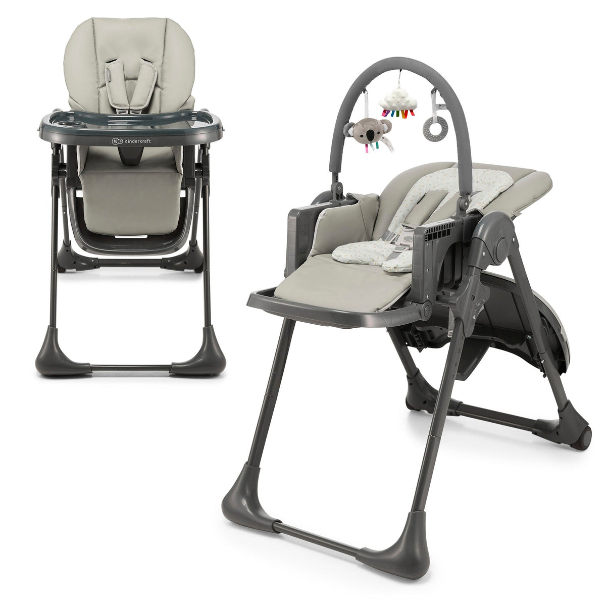 Kinderkraft TUMMIE 2-in-1 Convertible High Chair & Infant Bouncer, Adjustable Baby Feeding Chair, Birth to 33 lbs