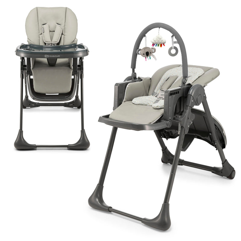 Kinderkraft TUMMIE 2-in-1 Convertible High Chair & Infant Bouncer, Adjustable Baby Feeding Chair, Birth to 33 lbs