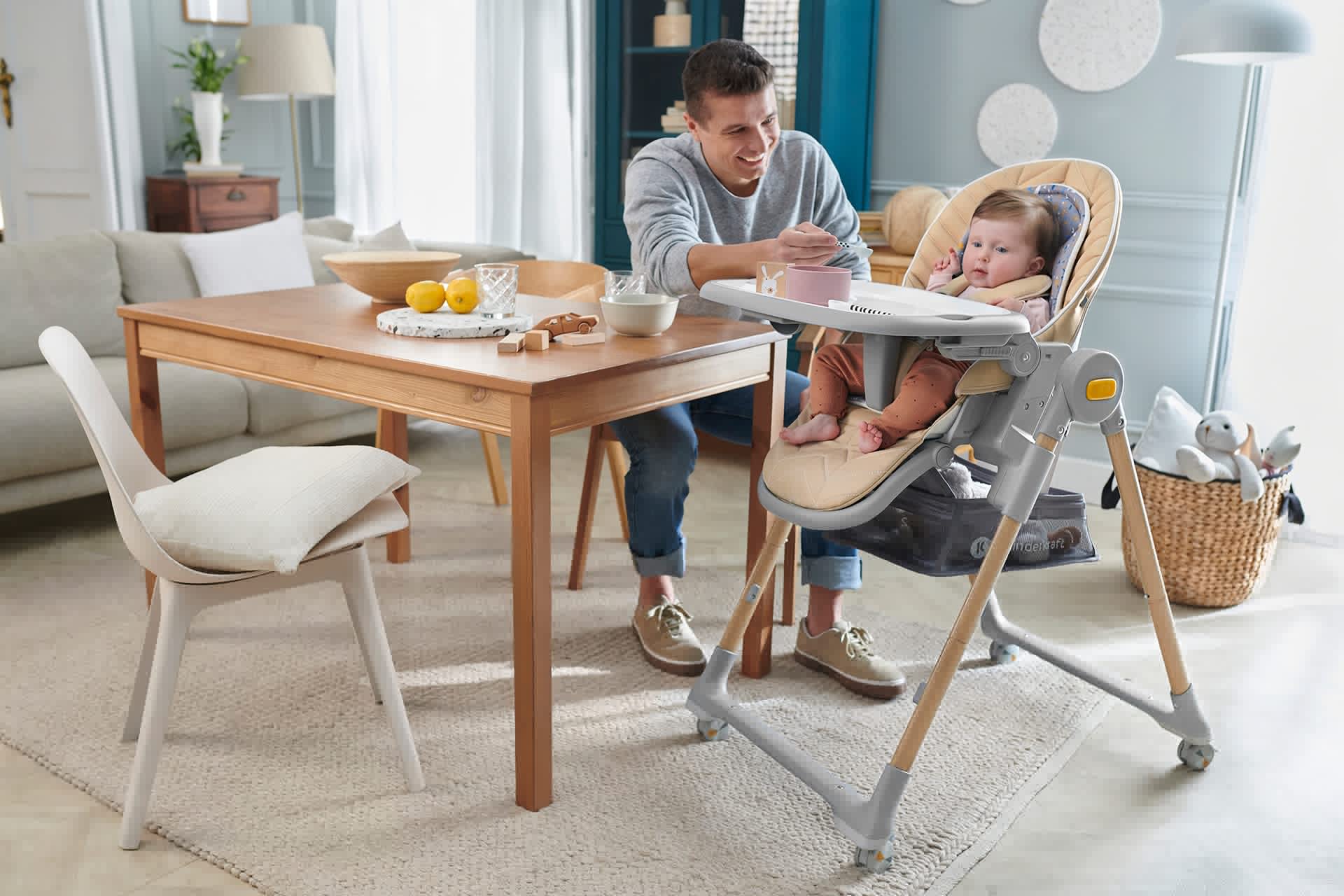 Kinderkraft Lastree 2-in-1 High Chair & Infant Seat, Convertible Foldable Toddler Feeding Chair, 0–33 lbs