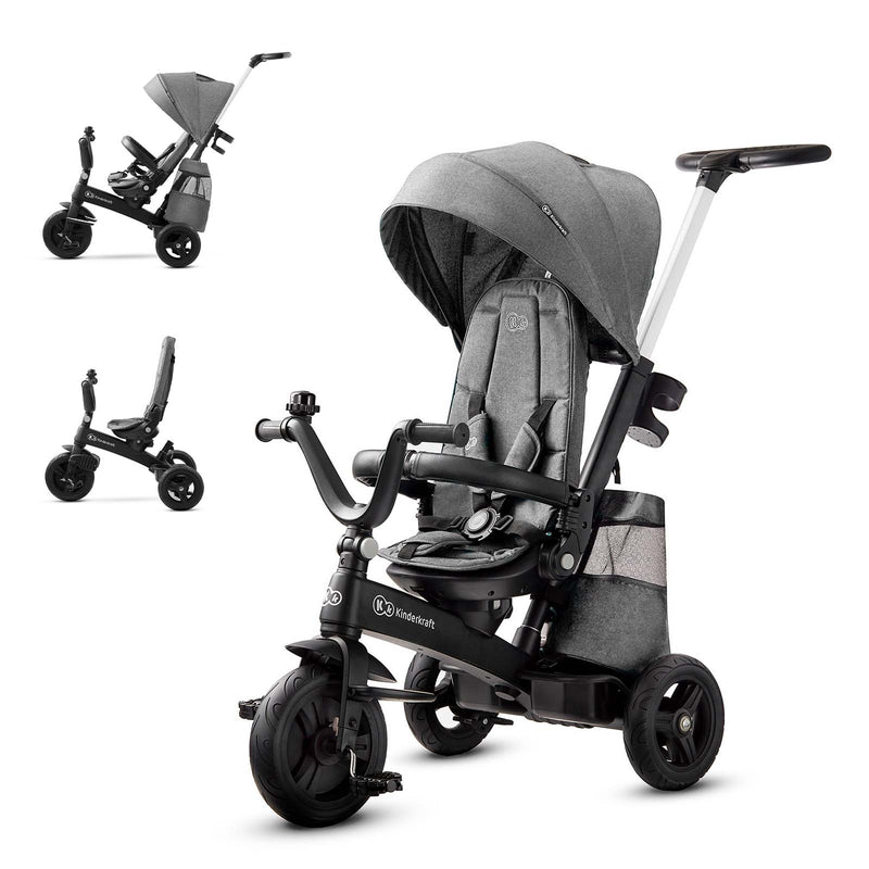 Kinderkraft EASYTWIST 5-in-1 Convertible Toddler Tricycle & Baby Trike with 360° Swivel Seat, Parent Push Handle, 9 Months to 5 Years