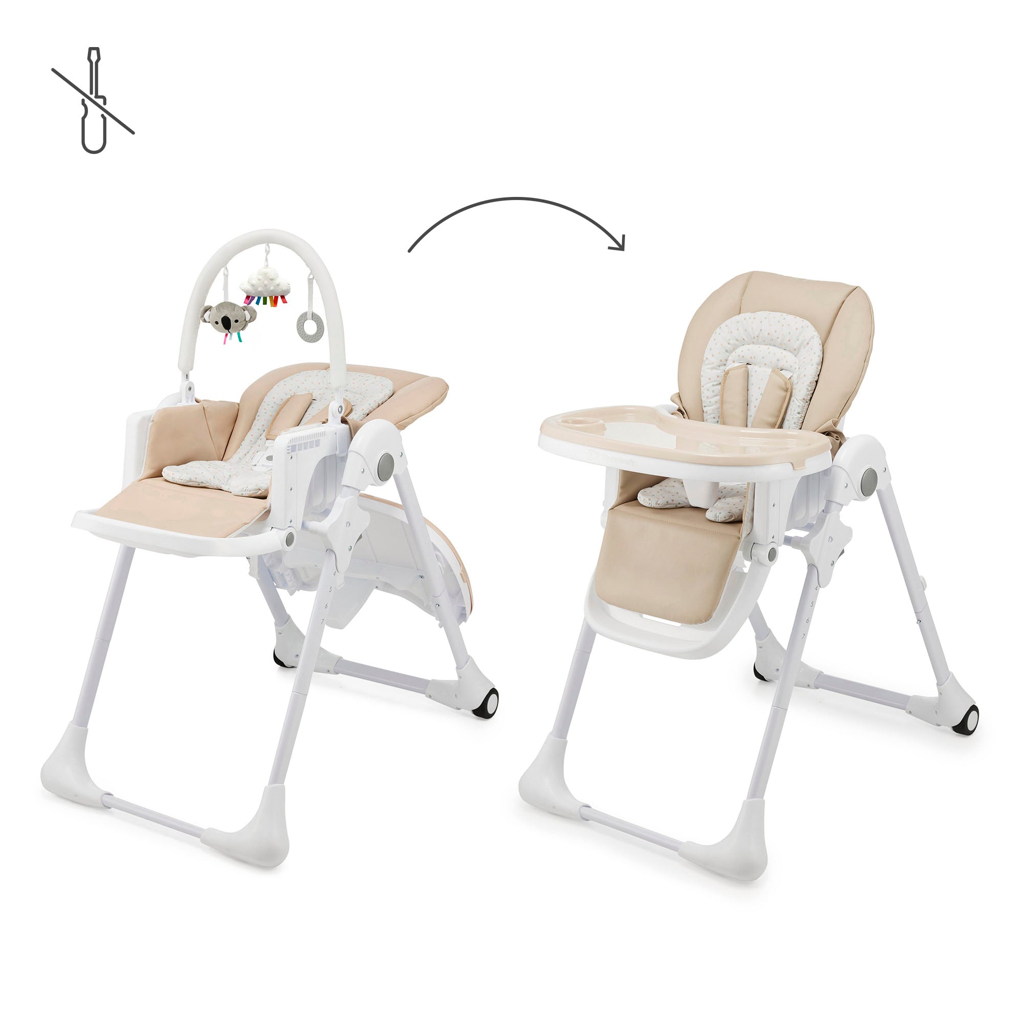 Kinderkraft Tummie bouncer and high chair modes, Beige