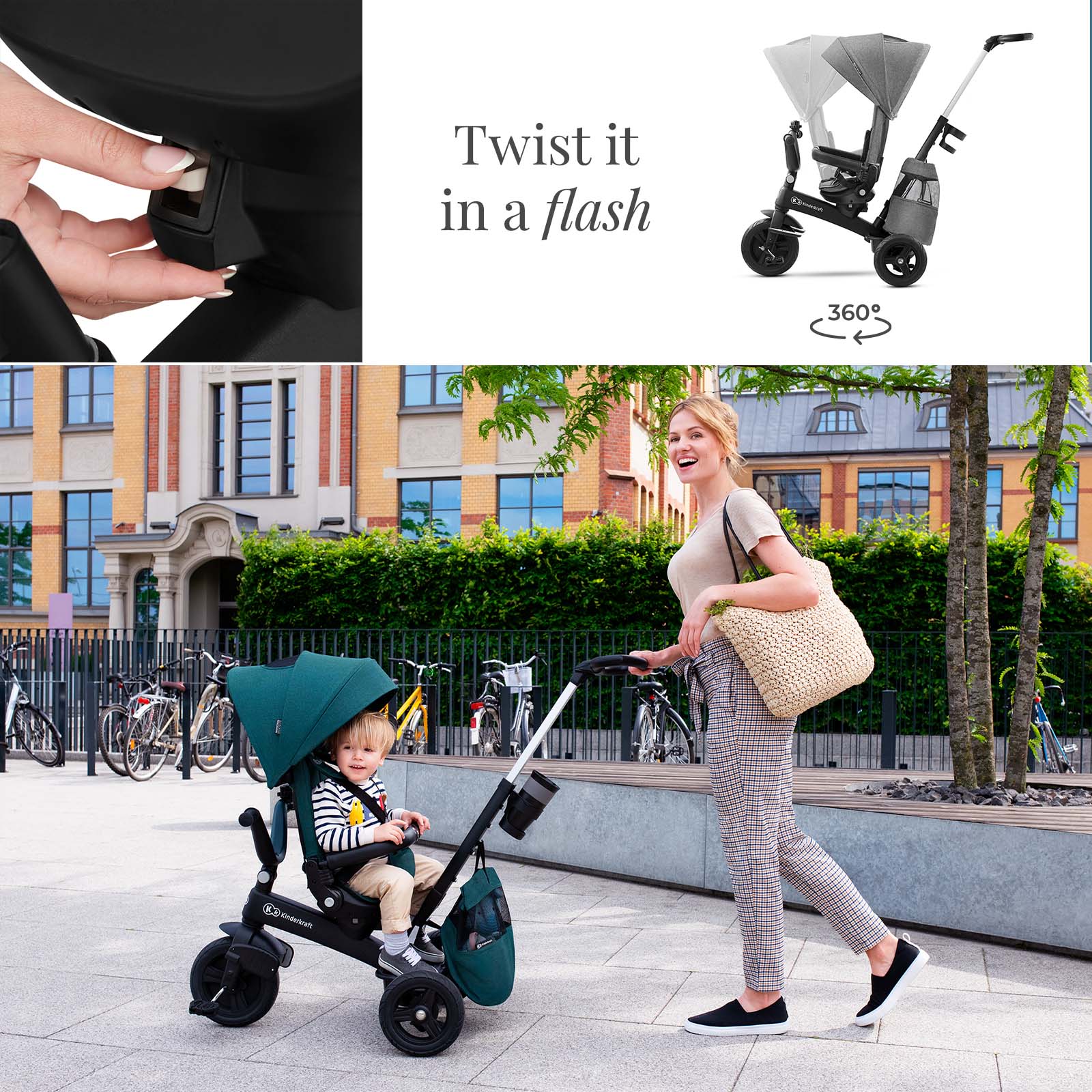 Kinderkraft EasyTwist 5-in-1 toddler tricycle – Grey (view 3)