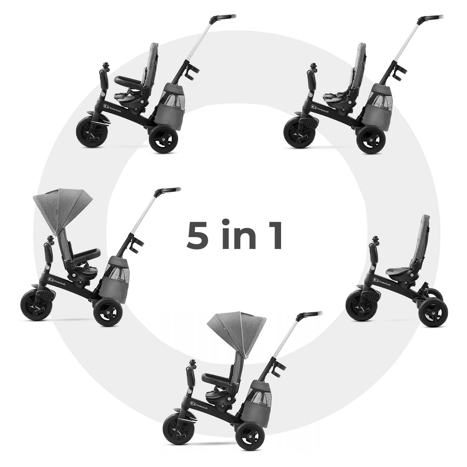 Kinderkraft EasyTwist 5-in-1 toddler tricycle – Grey (view 4)