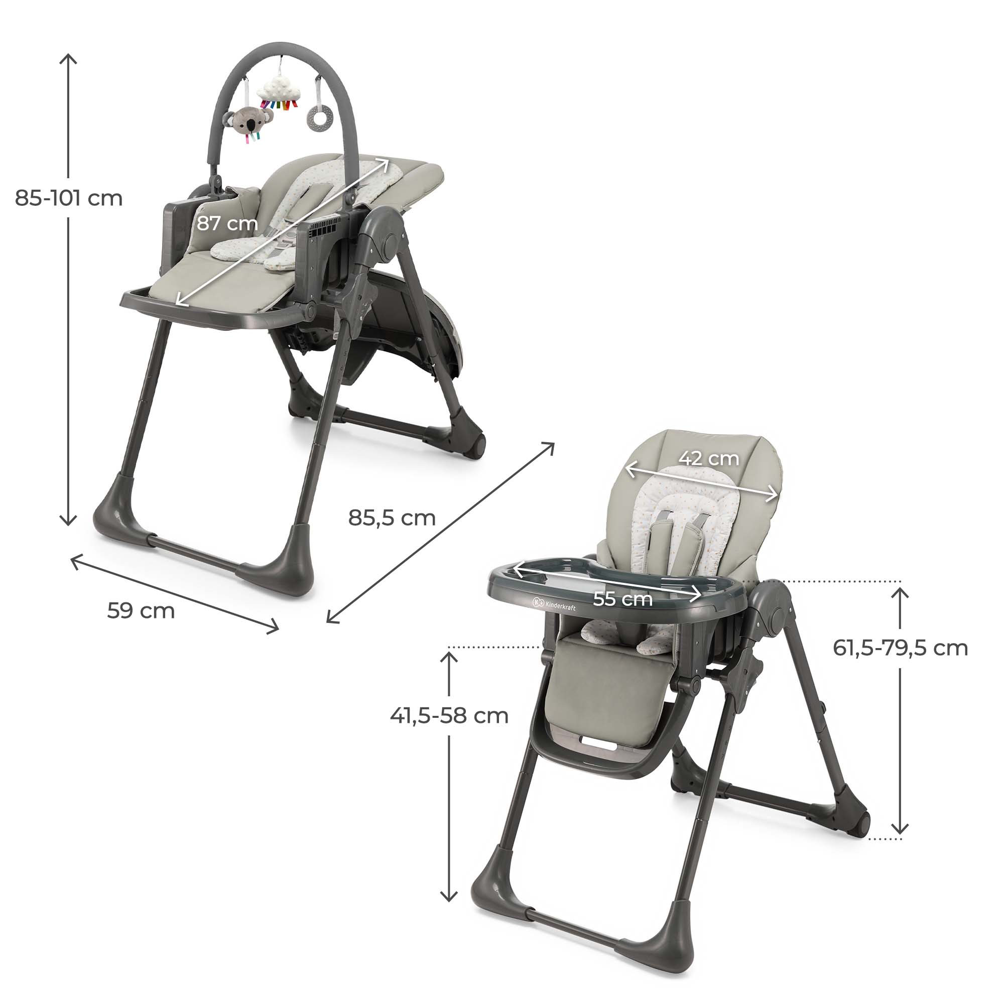 Kinderkraft Tummie dimensions, Grey