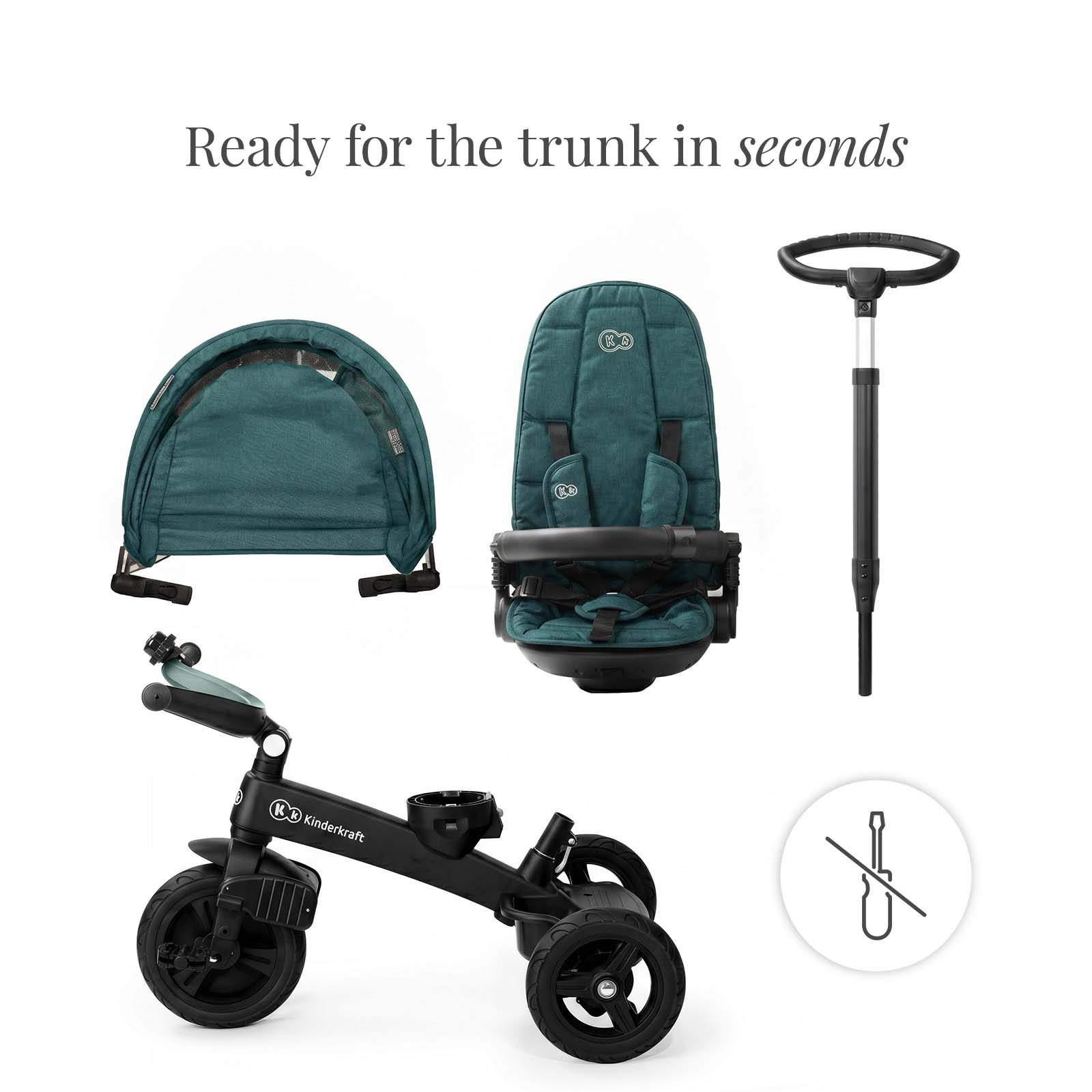 Kinderkraft EasyTwist 5-in-1 toddler tricycle – Green (view 10)