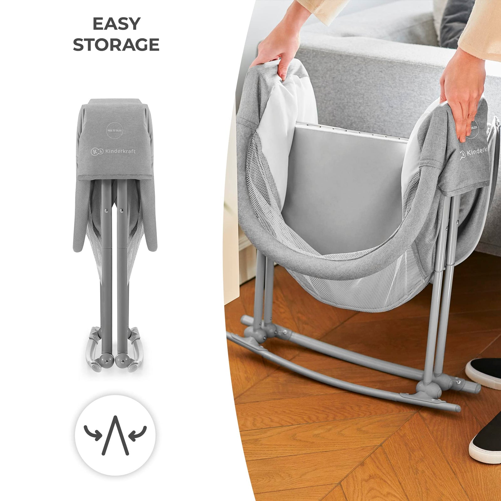 Kinderkraft LOVI Portable Travel Bassinet & Bedside Co-Sleeper Crib, Foldable, Up to 20 lbs