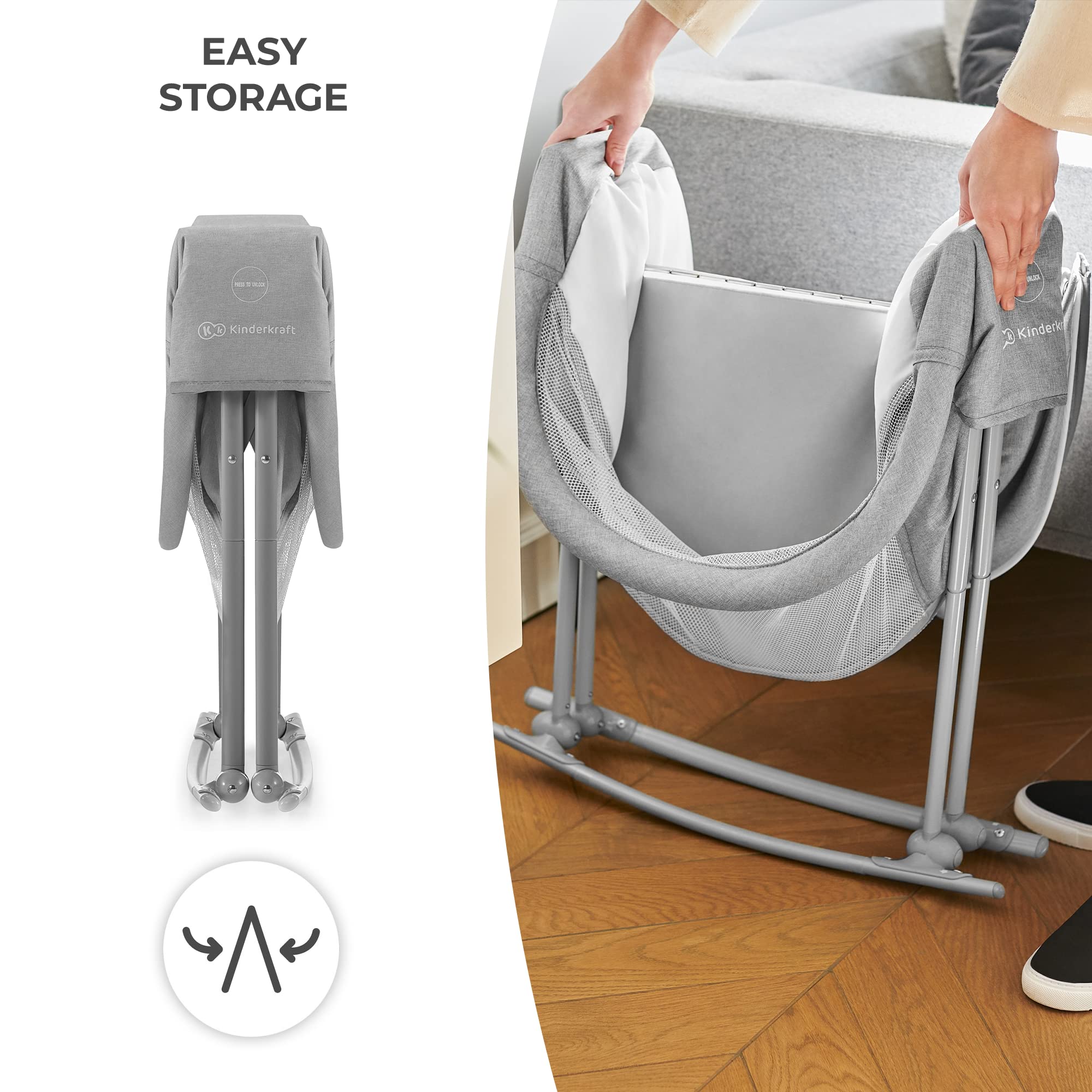 Kinderkraft Lovi Portable Travel Bassinet & Bedside Co-Sleeper Crib, Foldable, Up to 20 lbs
