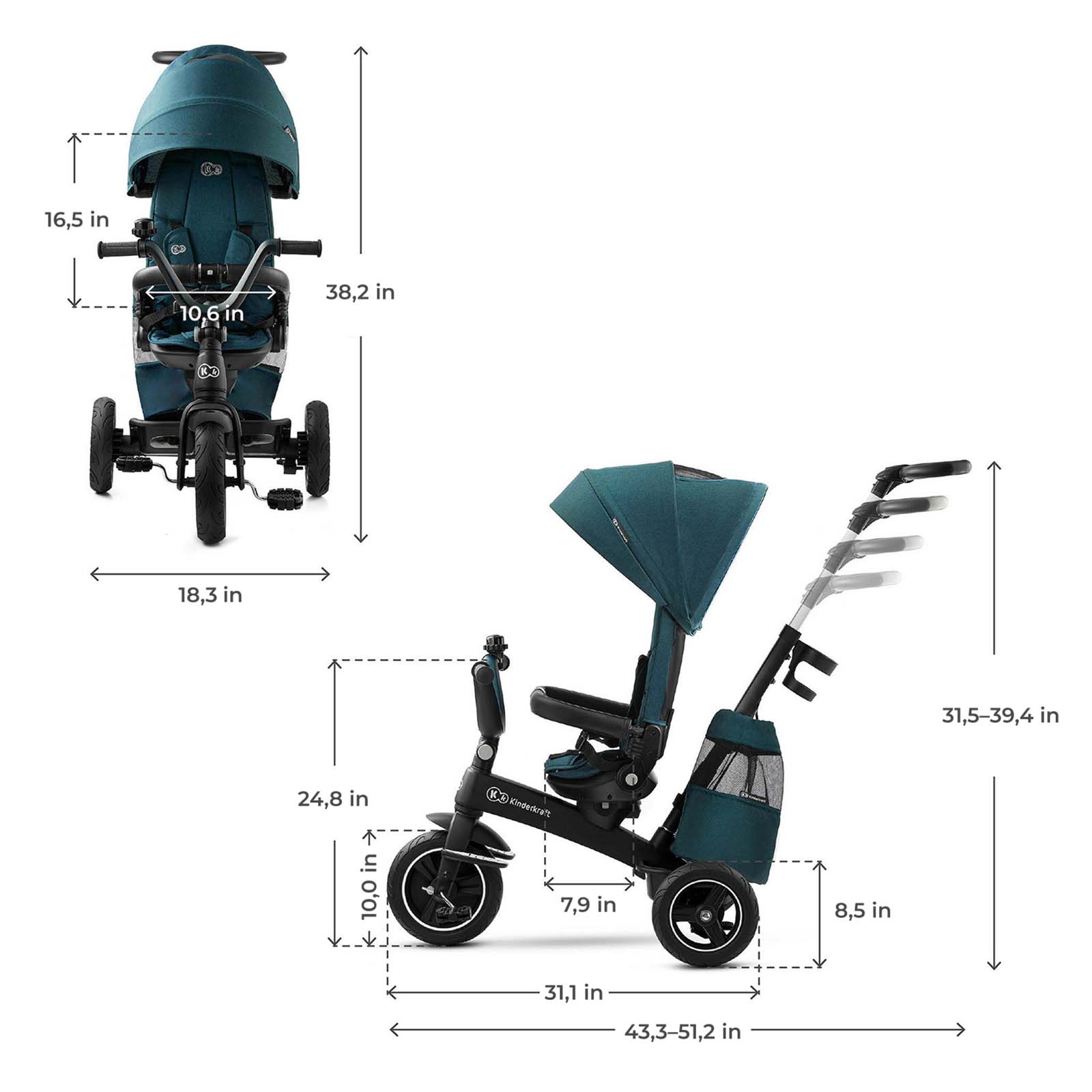 Kinderkraft EasyTwist 5-in-1 toddler tricycle – Green (view 12)