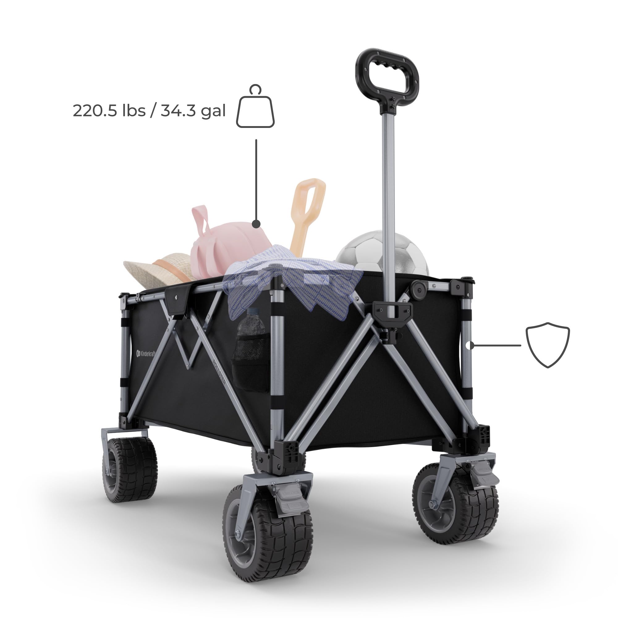 Kinderkraft Rollster Foldable All-Terrain Utility Wagon, Heavy-Duty Collapsible Folding Beach Wagon Cart, 34-Gallon Capacity, Holds 220 lbs