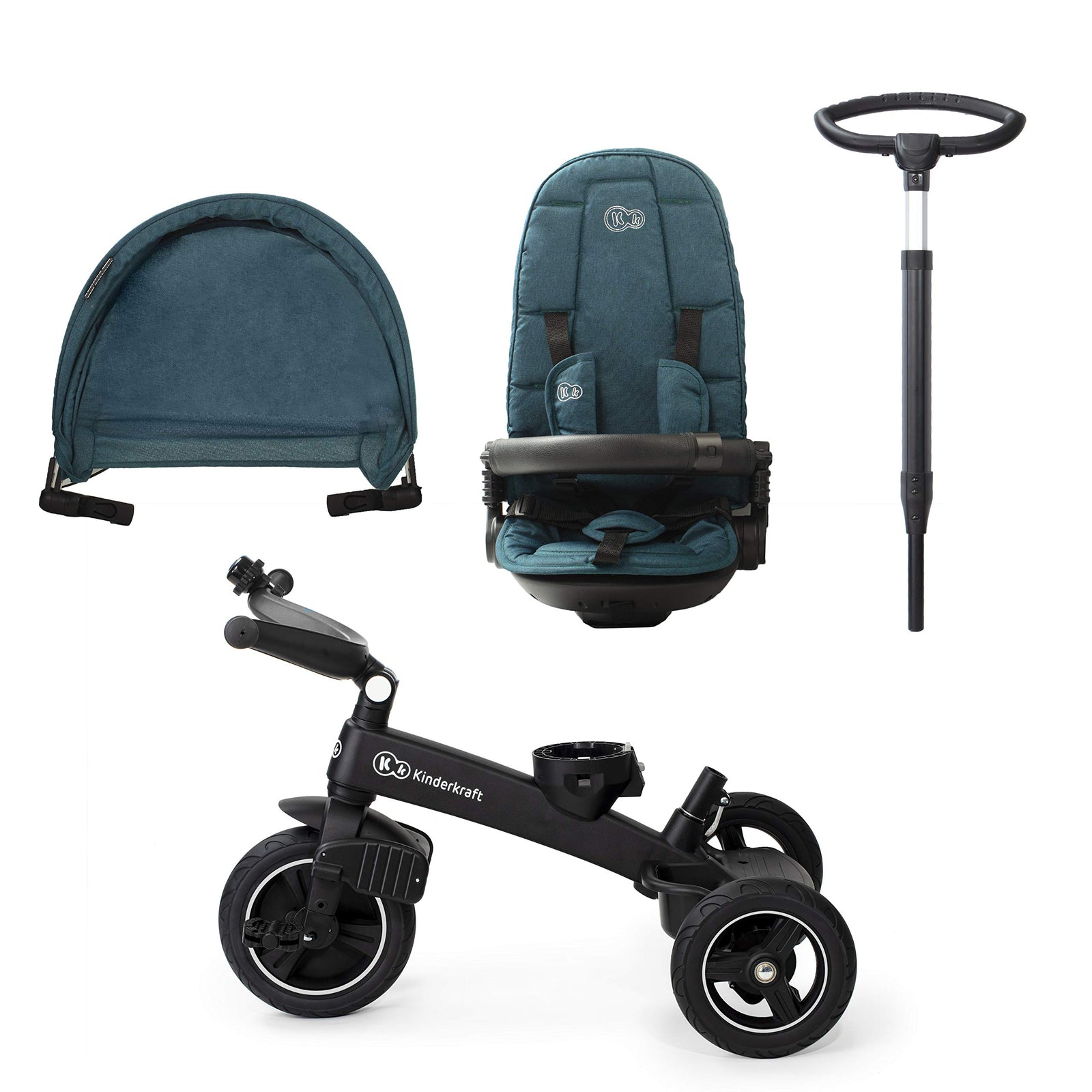 Kinderkraft EASYTWIST 5-in-1 Convertible Toddler Tricycle & Baby Trike with 360° Swivel Seat, Parent Push Handle, 9 Months to 5 Years