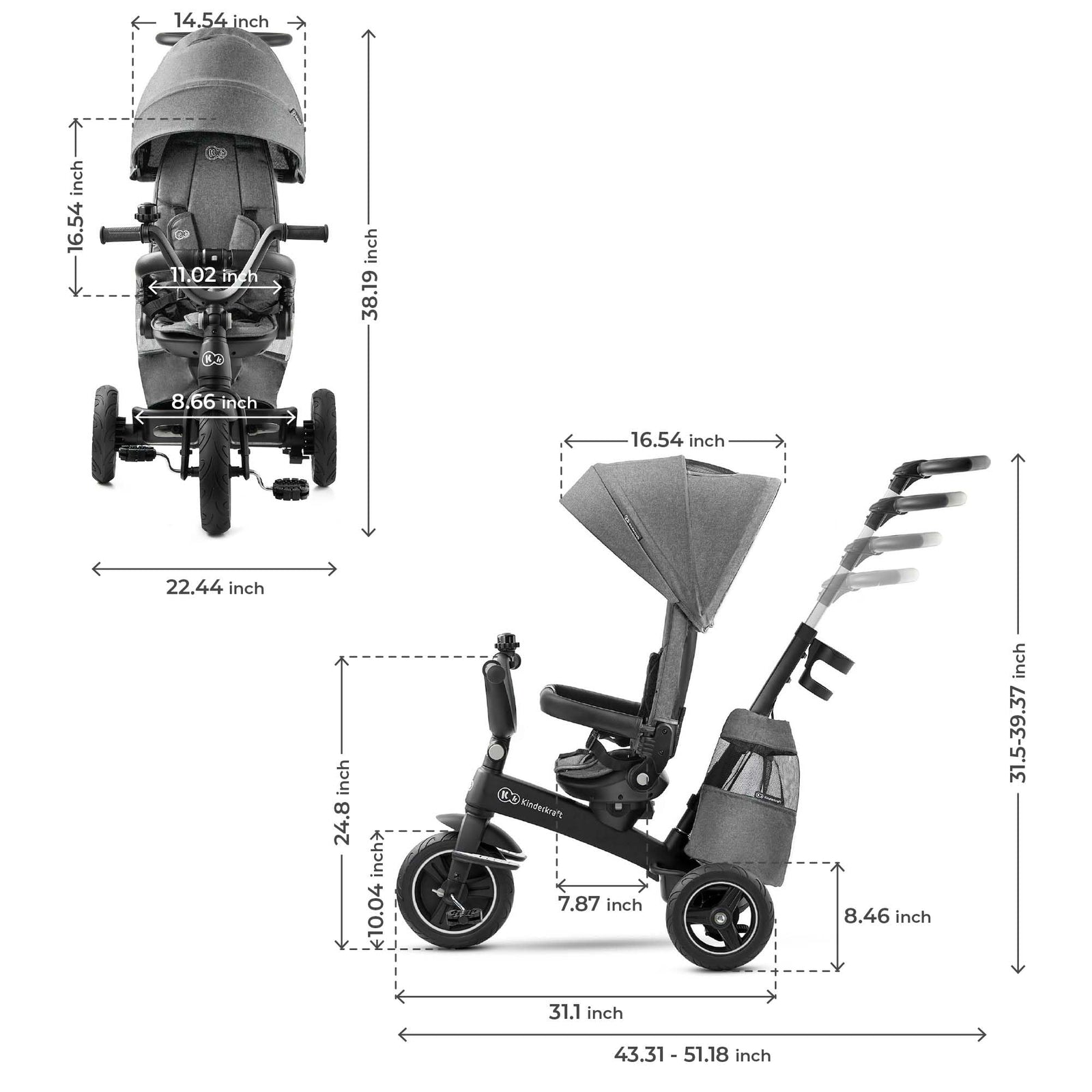 Kinderkraft EASYTWIST 5-in-1 Convertible Toddler Tricycle & Baby Trike with 360° Swivel Seat, Parent Push Handle, 9 Months to 5 Years