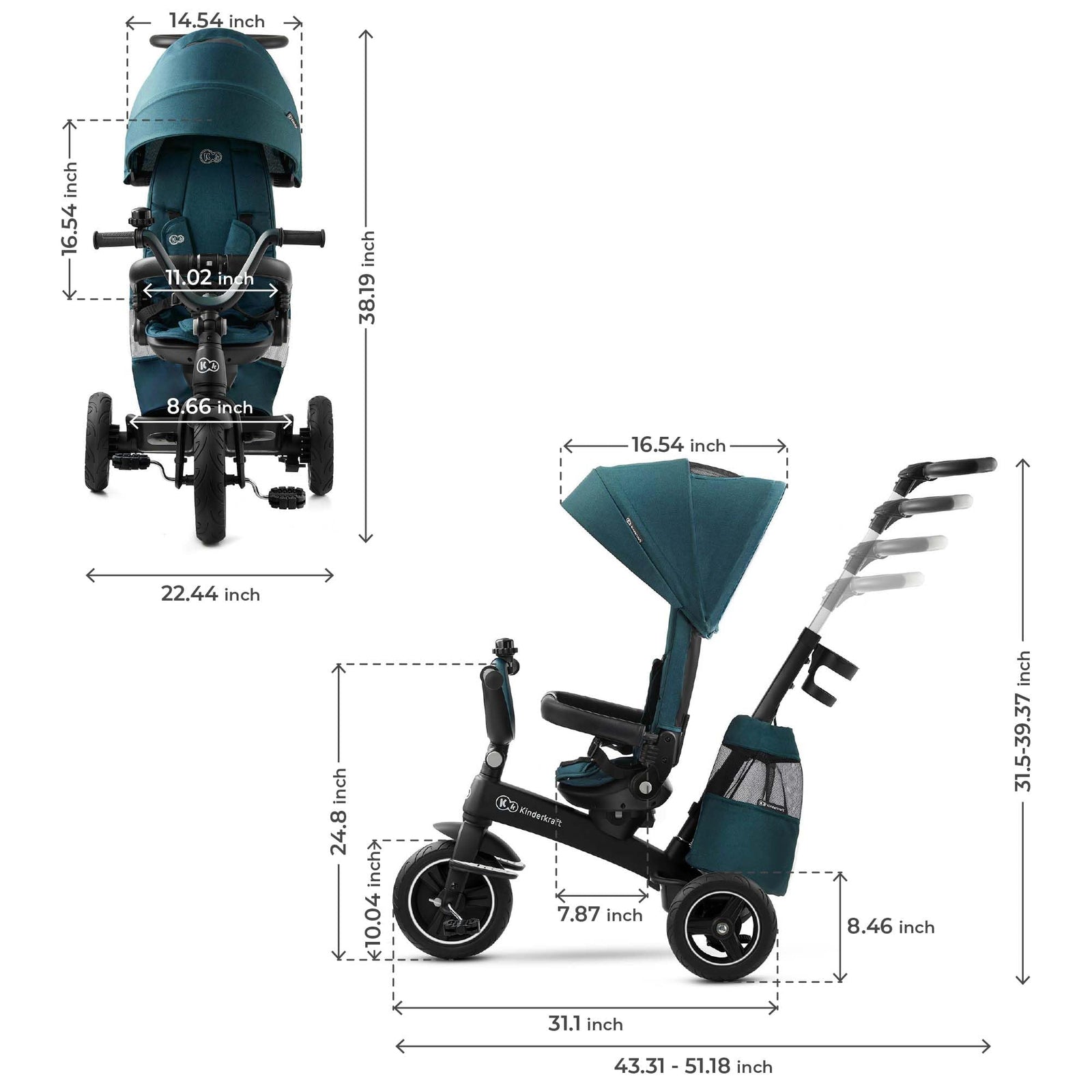 Kinderkraft EASYTWIST 5-in-1 Convertible Toddler Tricycle & Baby Trike with 360° Swivel Seat, Parent Push Handle, 9 Months to 5 Years