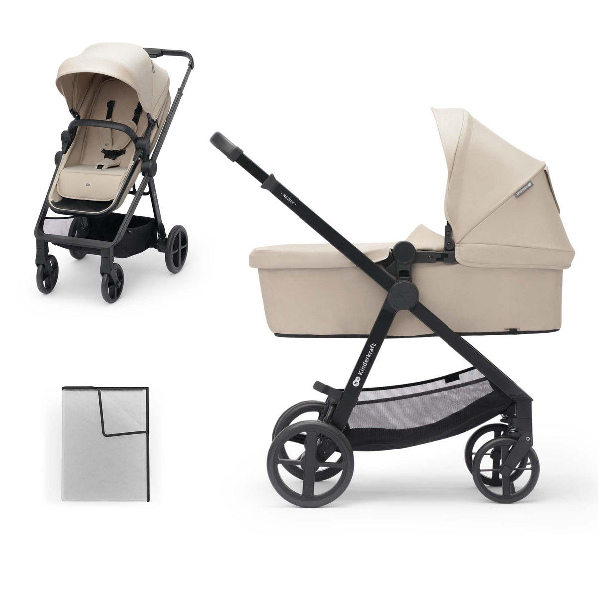 Kinderkraft Newly 2-in-1 Convertible Baby Stroller, Reversible Bassinet Pramette for Infant to Toddler, One-Hand Fold, Up to 48 lbs, Gray