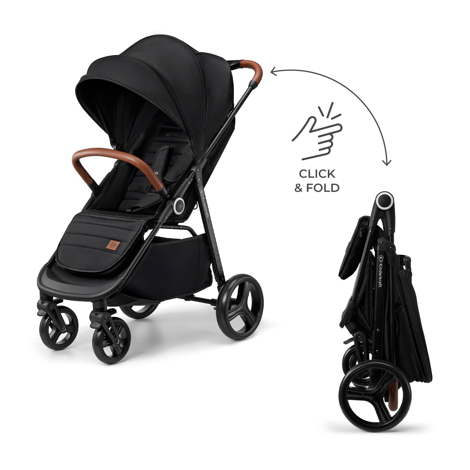 Kinderkraft Grande Plus Full-Size Convertible Baby Stroller with Lie-Flat Recline & Reversible Seat, One-Hand Fold, Newborn to 48 lbs