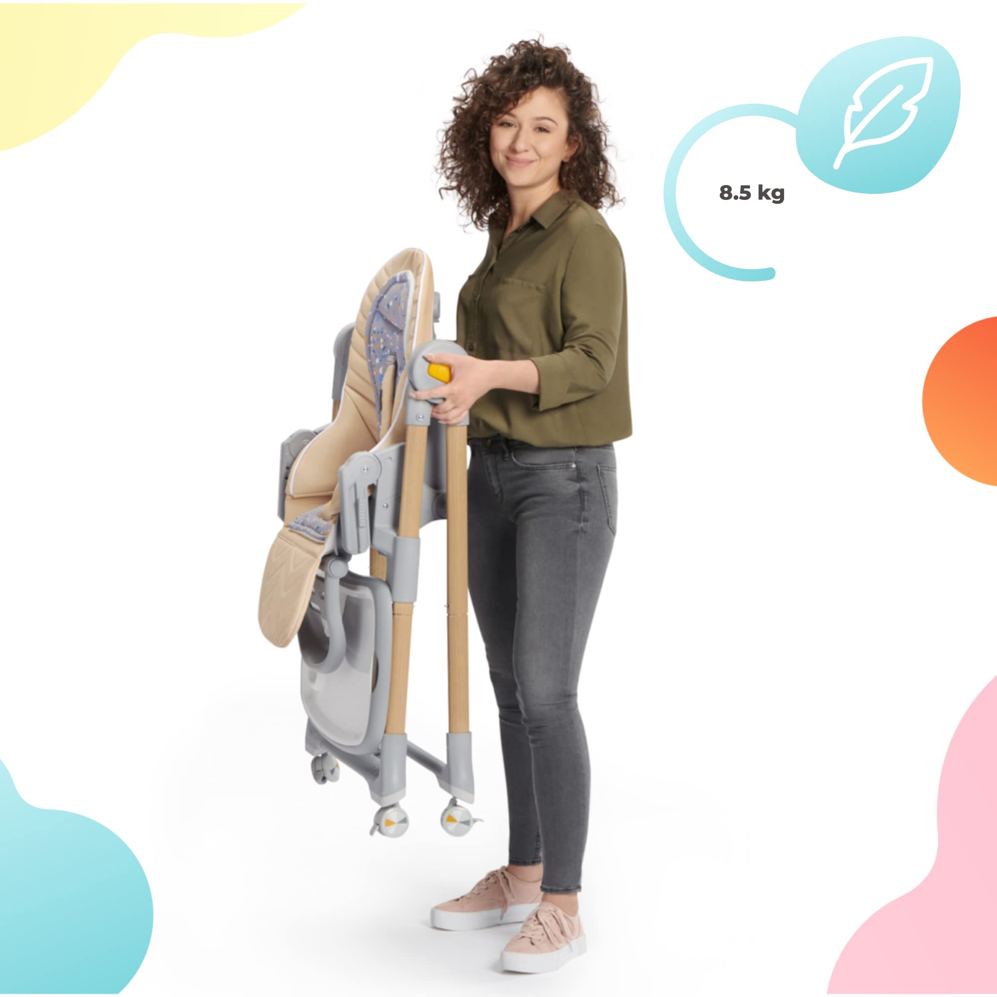 Kinderkraft Lastree 2-in-1 High Chair & Infant Seat, Convertible Foldable Toddler Feeding Chair, 0–33 lbs
