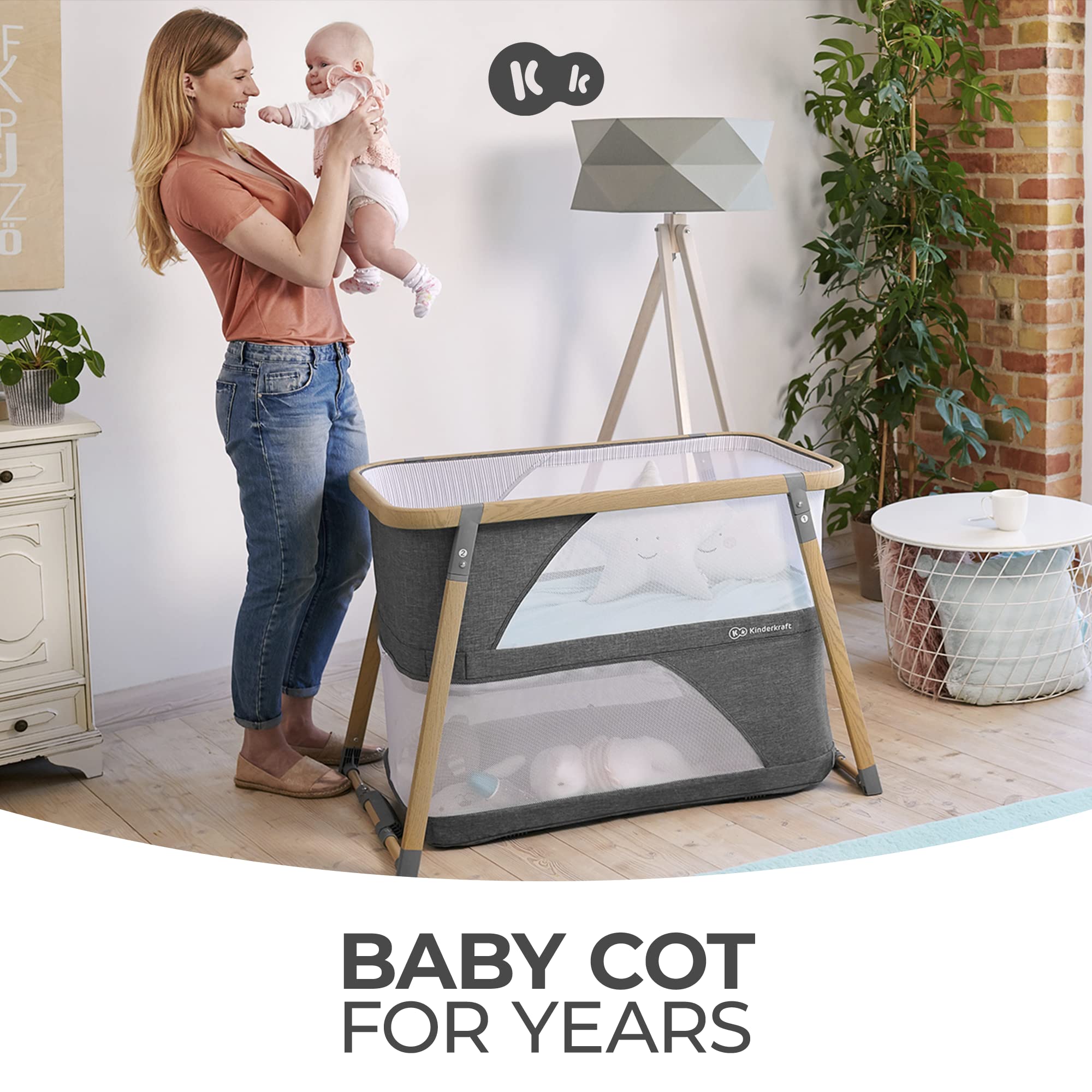 Kinderkraft Sofi 4-in-1 Portable Travel Crib & Baby Playpen, Foldable Pack and Play with Bassinet, Newborn to 33 lbs