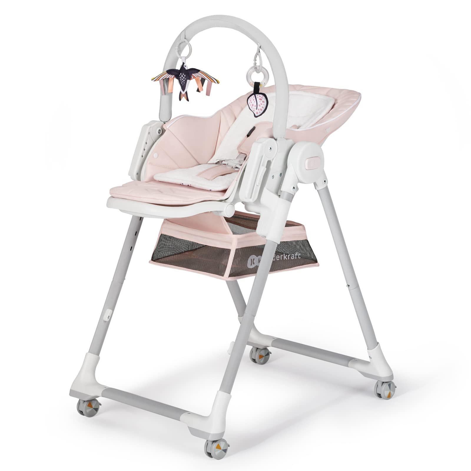 Kinderkraft Lastree 2-in-1 High Chair & Infant Seat, Convertible Foldable Toddler Feeding Chair, 0–33 lbs