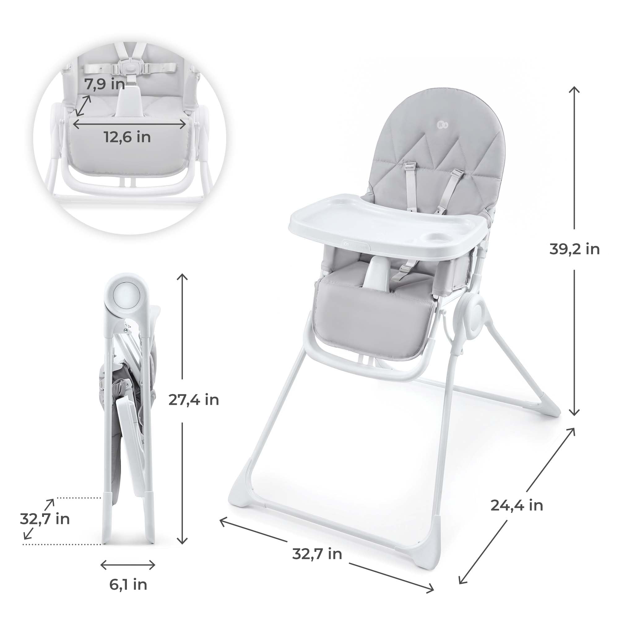 Kinderkraft BINCI Foldable Baby High Chair, Lightweight Space-Saving Toddler Feeding Chair, Only 11 lbs, 6 Months+