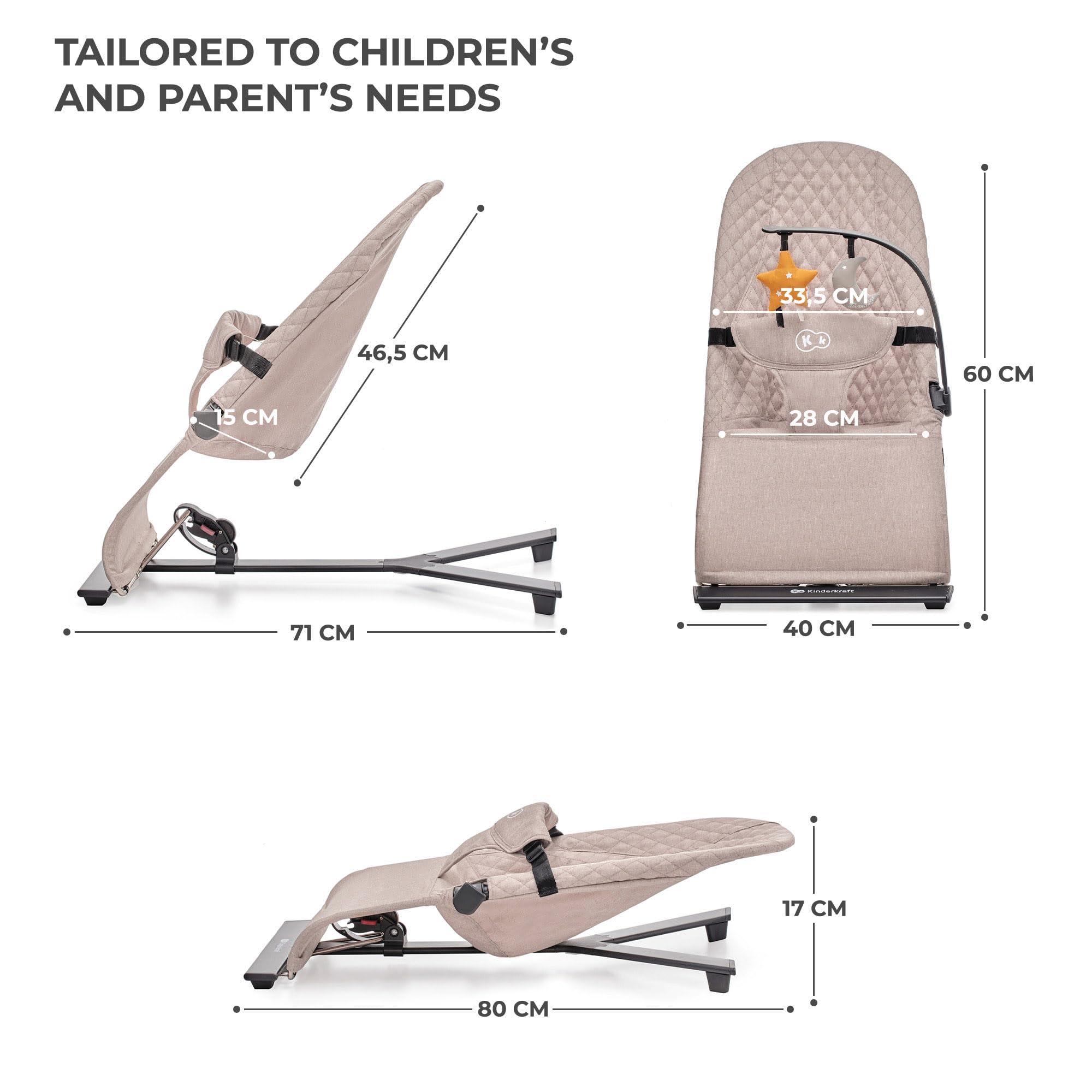 Kinderkraft Mimi Portable Baby Bouncer Seat with Self-Rocking Motion, Foldable Infant Bouncer for Newborn, Up to 13 lbs