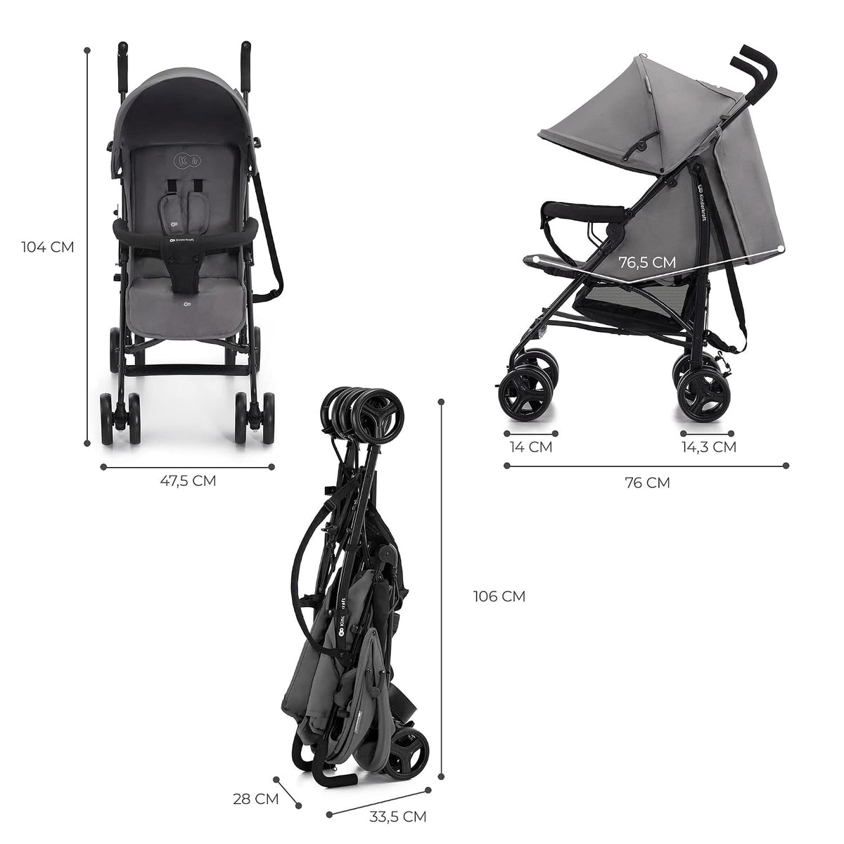 Kinderkraft TIK Lightweight Umbrella Stroller, Compact Travel Stroller for Toddler with One-Hand Fold, Only 14 lbs, 6 Months+