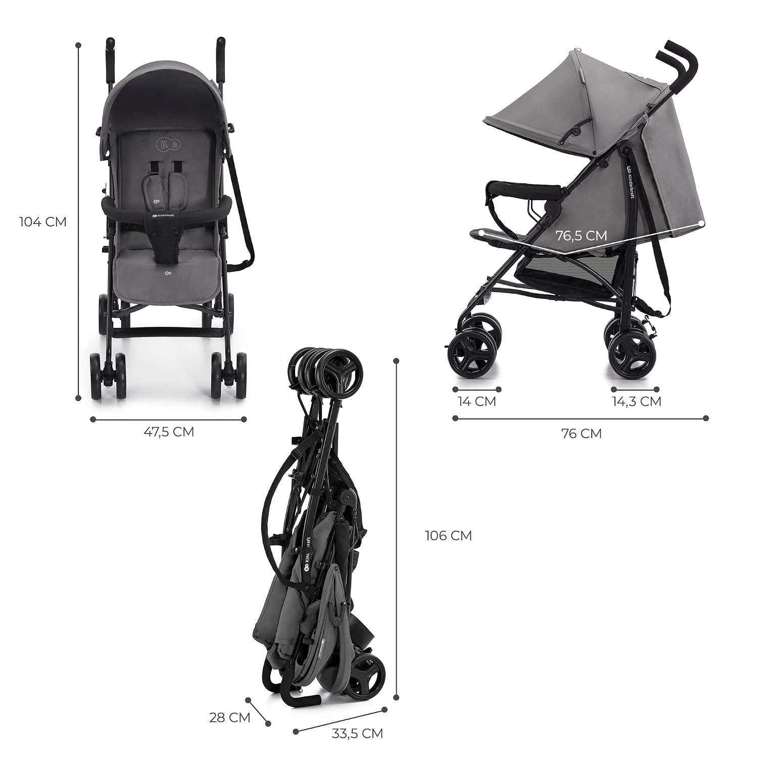 Kinderkraft TIK Lightweight Umbrella Stroller, Gray