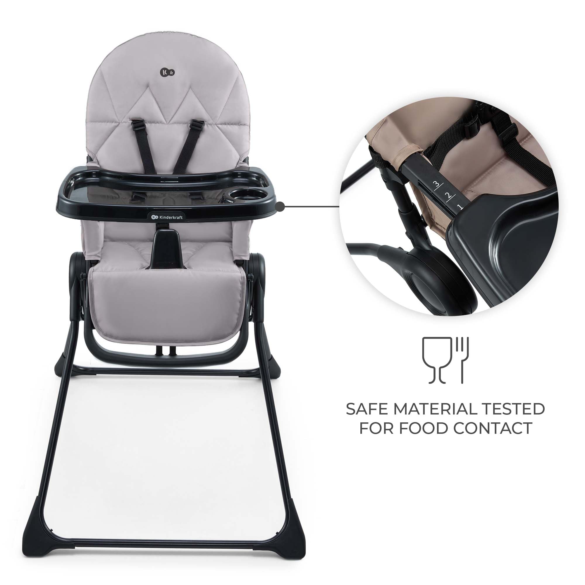 Kinderkraft BINCI Foldable Baby High Chair, Lightweight Space-Saving Toddler Feeding Chair, Only 11 lbs, 6 Months+
