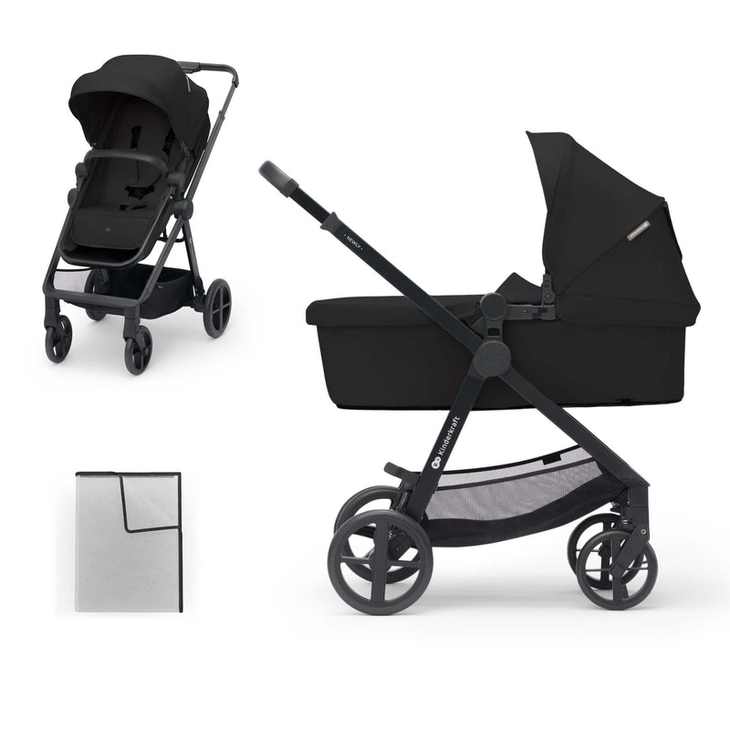 Kinderkraft Newly 2-in-1 Convertible Baby Stroller, Reversible Bassinet Pramette for Infant to Toddler, One-Hand Fold, Up to 48 lbs, Gray