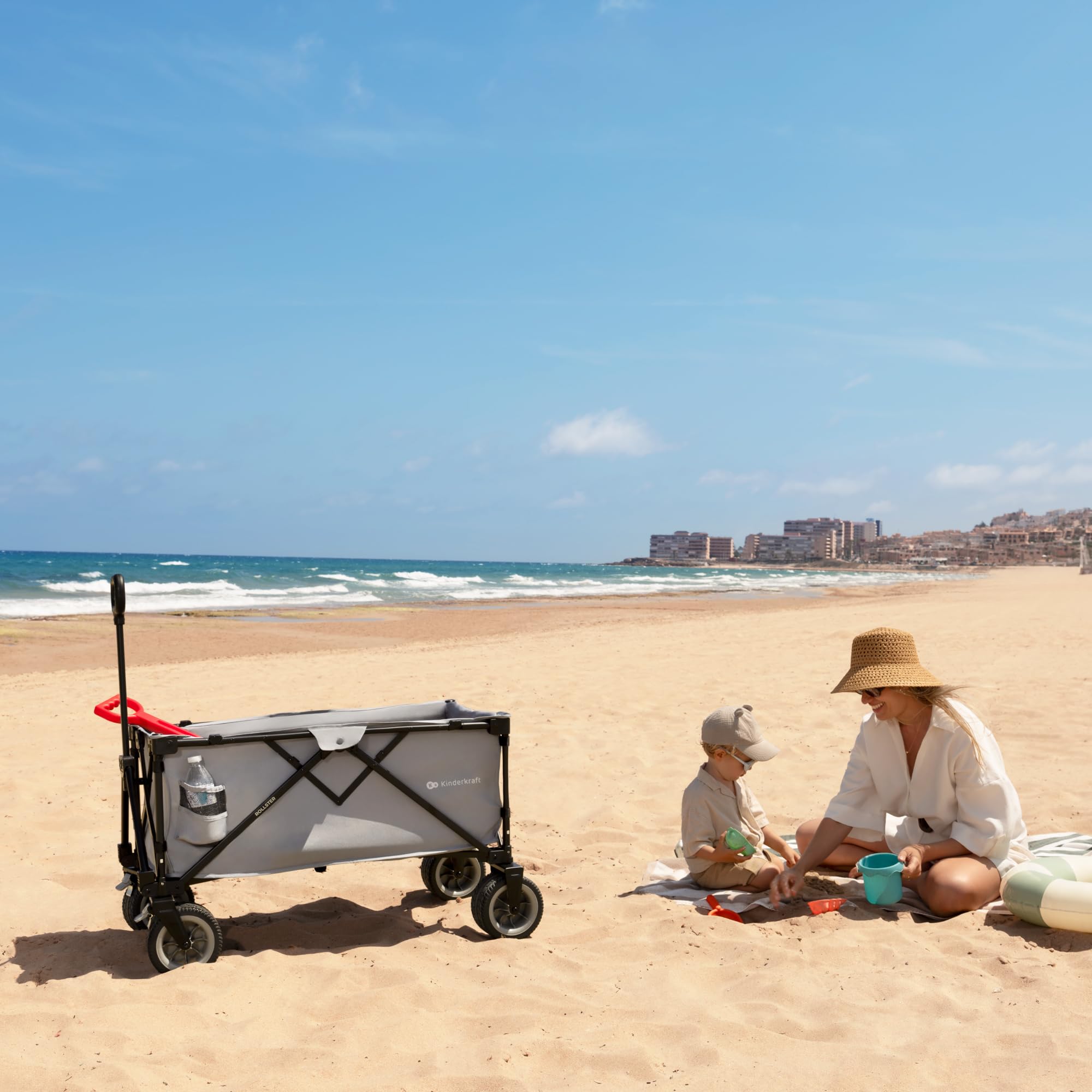 Kinderkraft Rollster Foldable All-Terrain Utility Wagon, Heavy-Duty Collapsible Folding Beach Wagon Cart, 34-Gallon Capacity, Holds 220 lbs