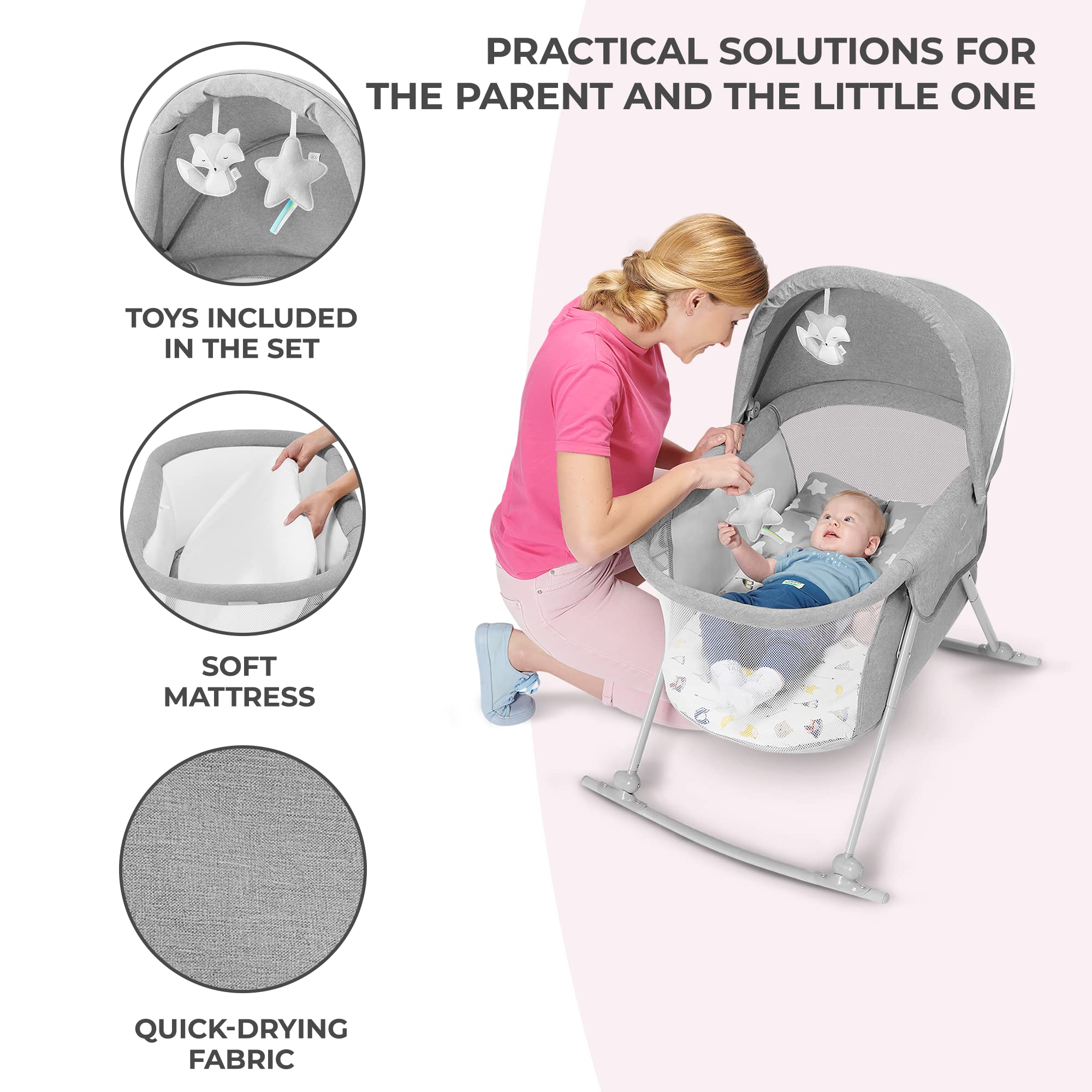 Kinderkraft Lovi Portable Travel Bassinet & Bedside Co-Sleeper Crib, Foldable, Up to 20 lbs