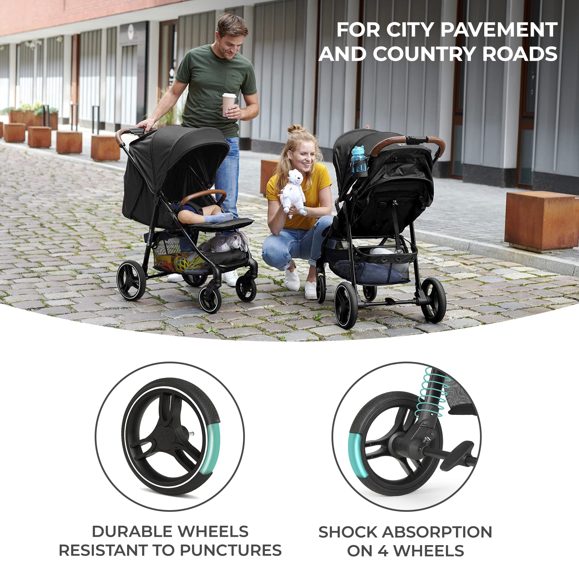 Kinderkraft Grande Plus Full-Size Convertible Baby Stroller with Lie-Flat Recline & Reversible Seat, One-Hand Fold, Newborn to 48 lbs