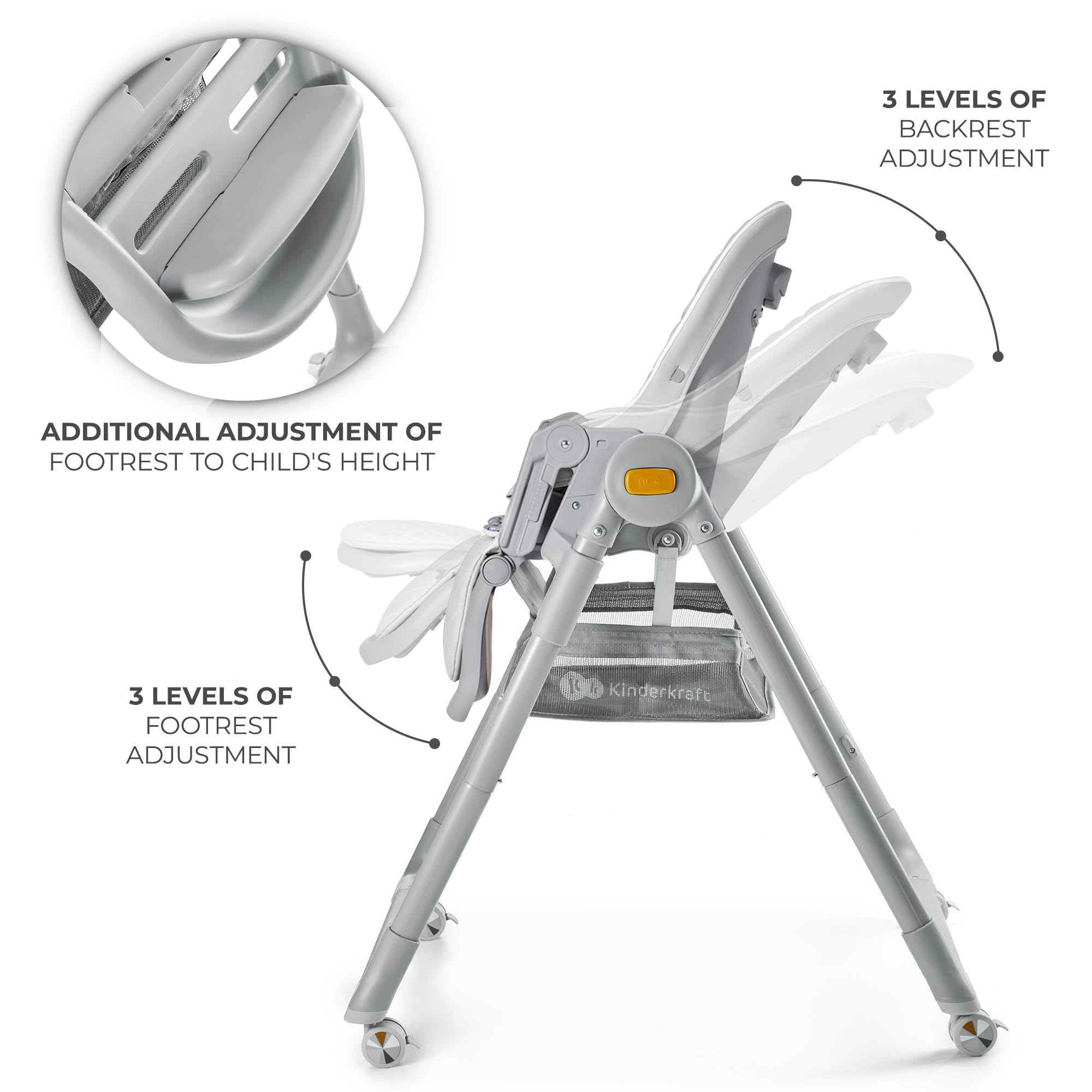 Kinderkraft Lastree 2-in-1 Convertible High Chair & Toddler Chair, Foldable Adjustable Baby Feeding Chair, 6 Months to 5 Years, Up to 33 lbs