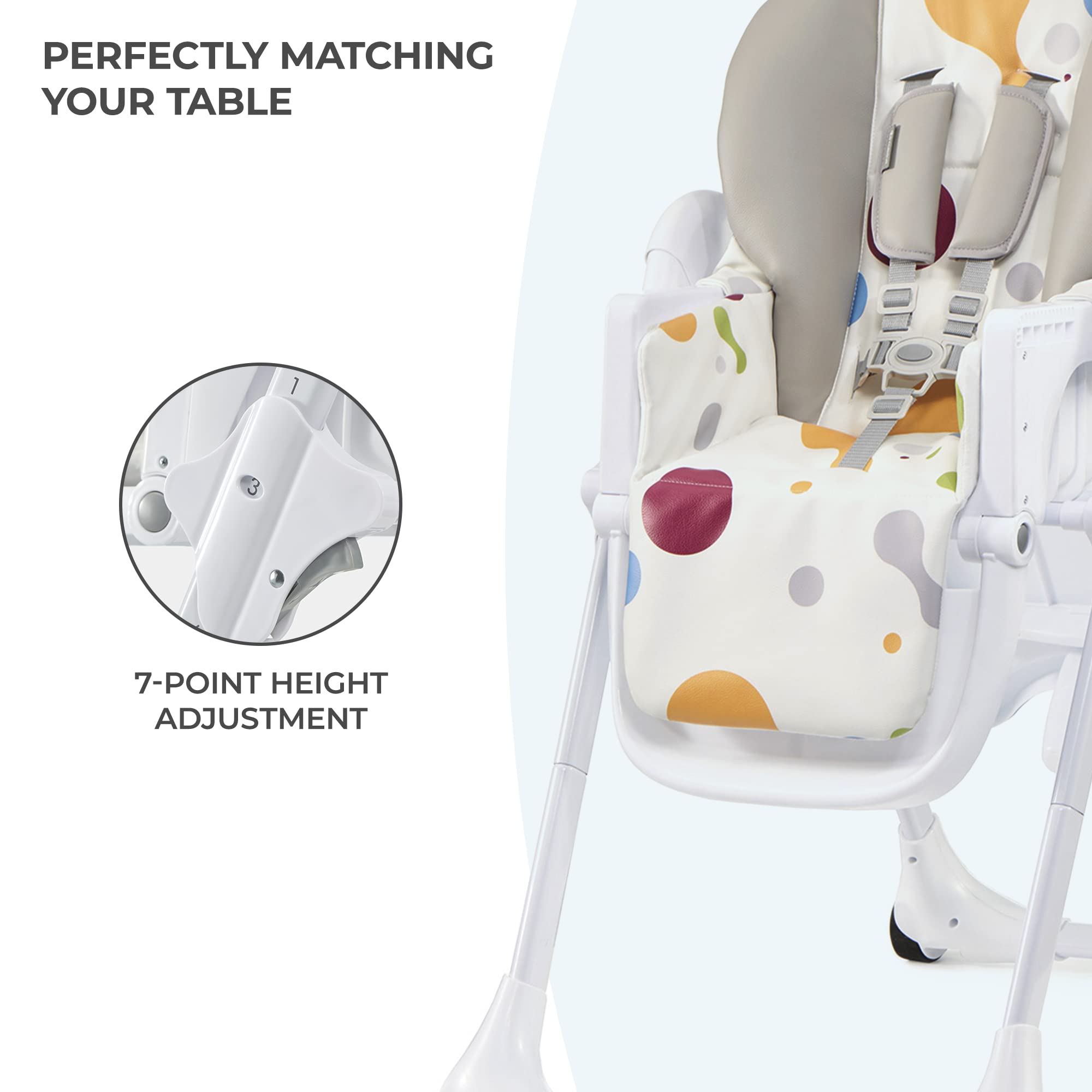 Kinderkraft Yummy Adjustable Baby High Chair, Foldable Toddler Feeding Chair with Removable Tray, 6 Months to 3 Years, Multicolor