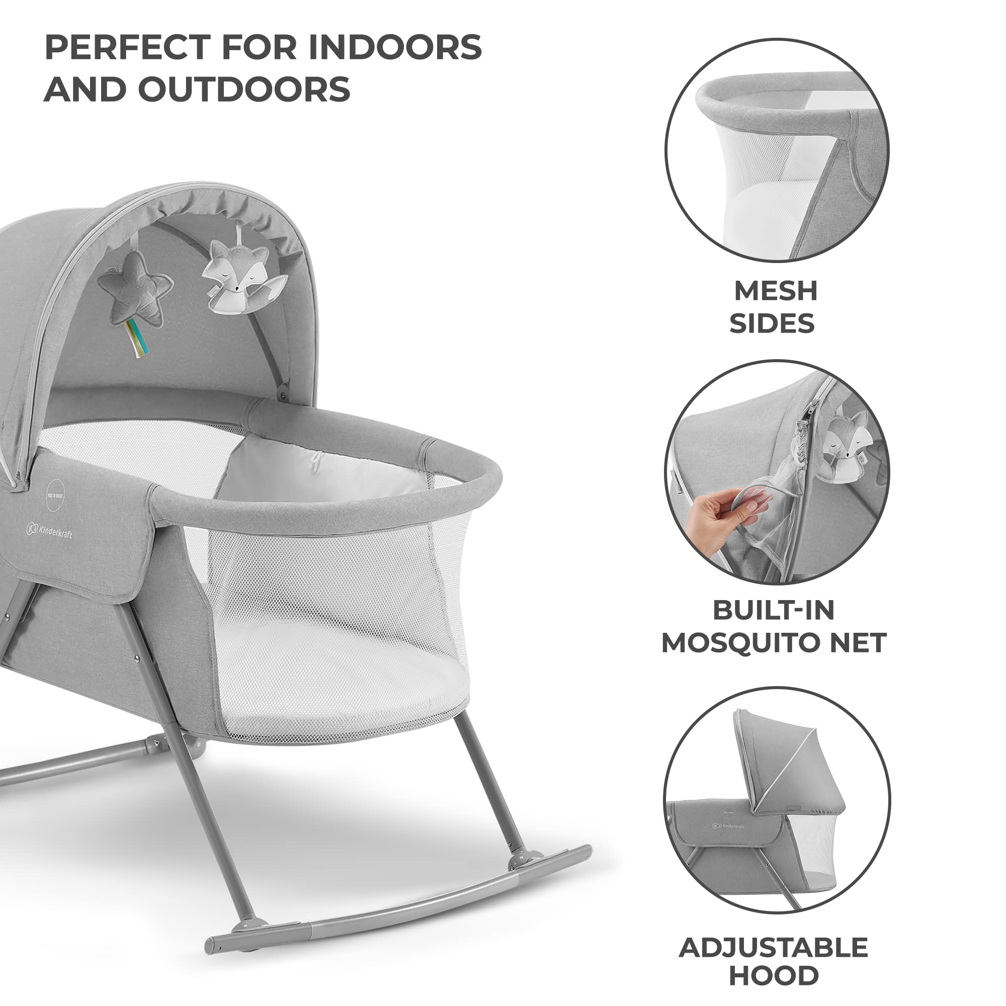 Kinderkraft Lovi Portable Travel Bassinet & Bedside Co-Sleeper Crib, Foldable, Up to 20 lbs